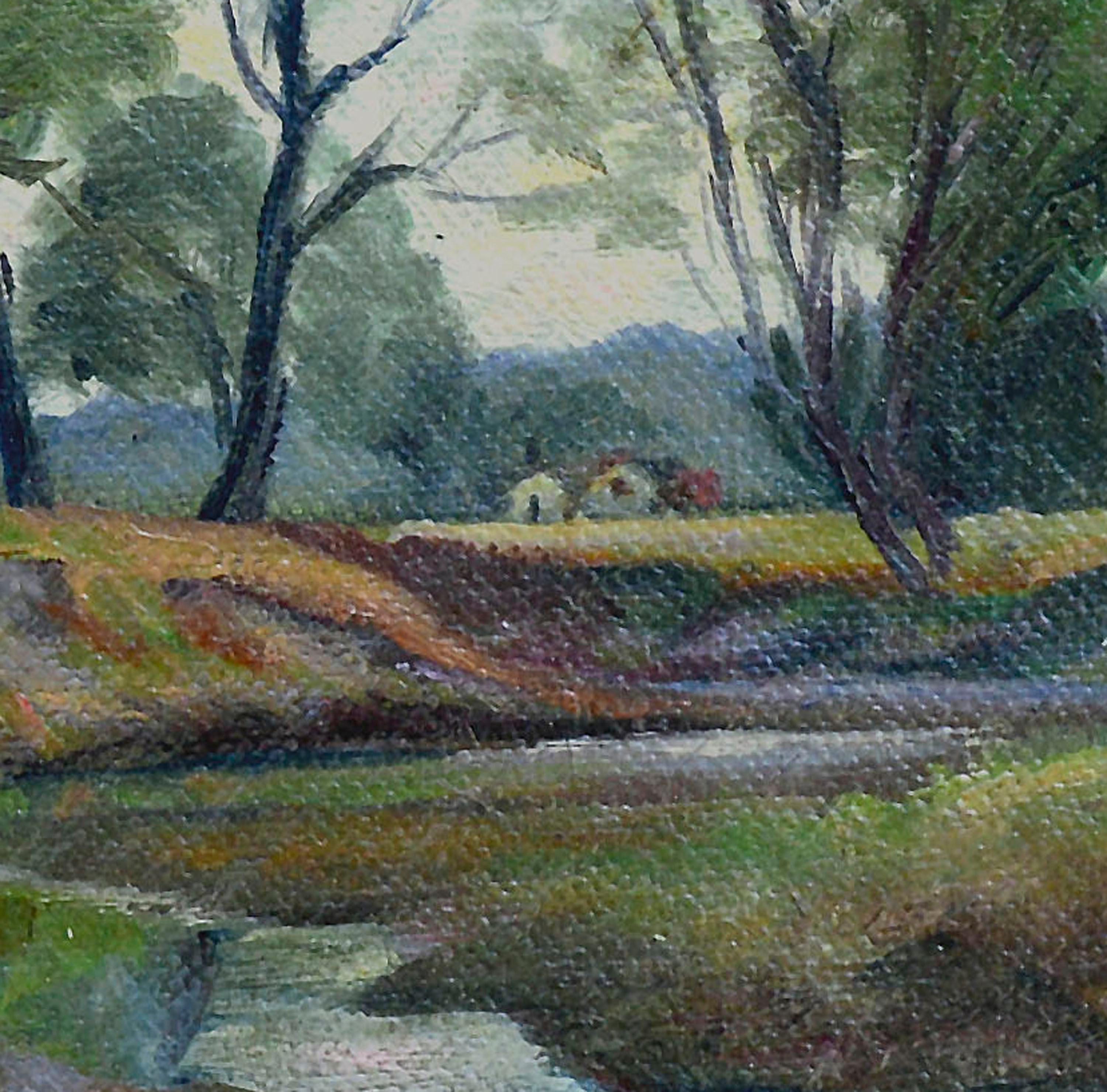 1920s Century Country Creek Landscape  - Gray Landscape Painting by Unknown