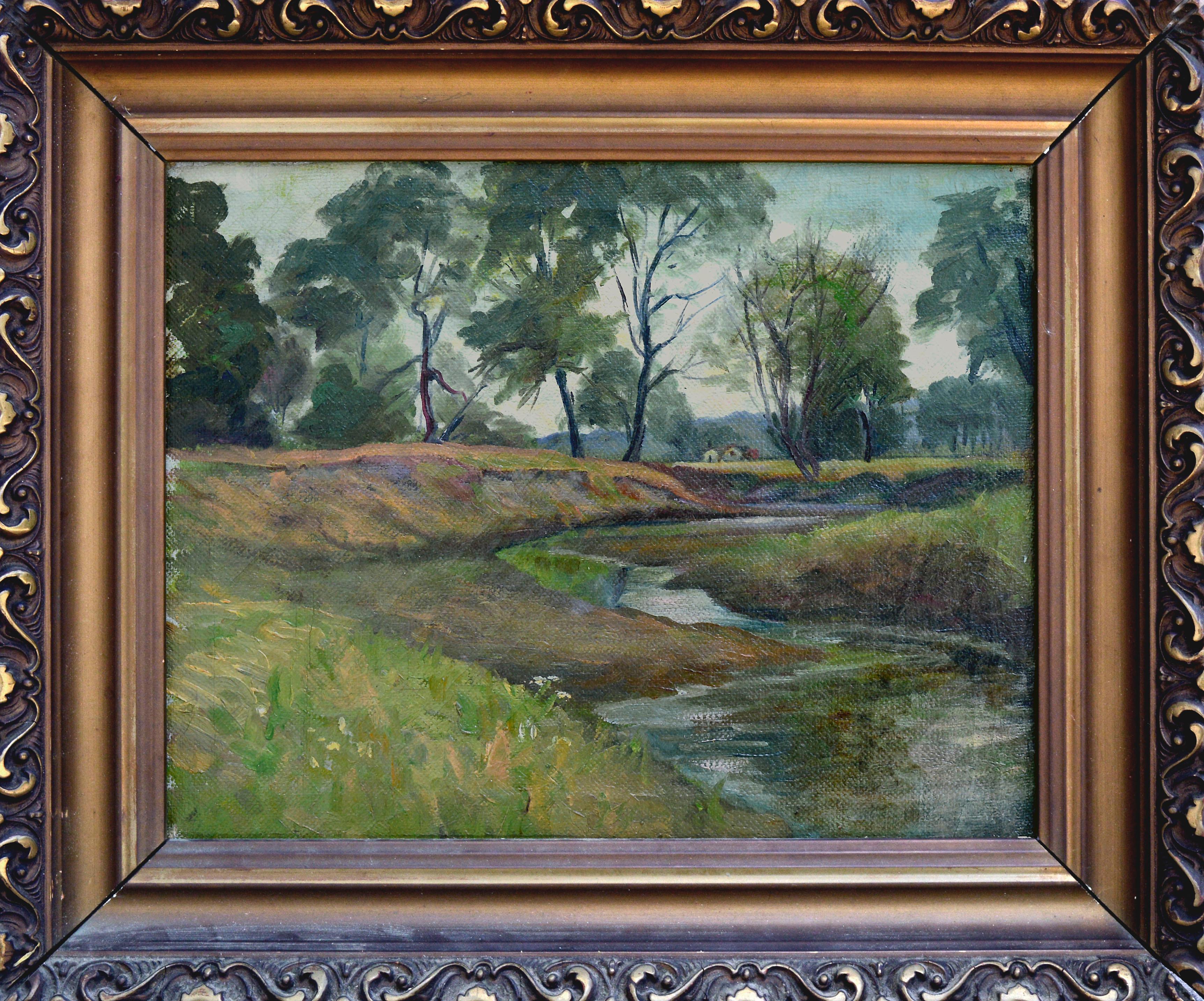 Unknown Landscape Painting - 1920s Century Country Creek Landscape 