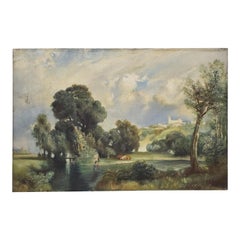 Country Landscape with Figures and Cattle by F.T. Purvos c.1928