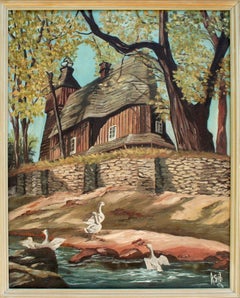 Antique Country Manor with Geese Landscape 