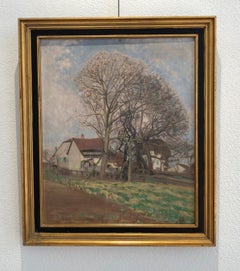 Countryside Landscape Painting, Oil on Canvas, Framed, 1910-1919