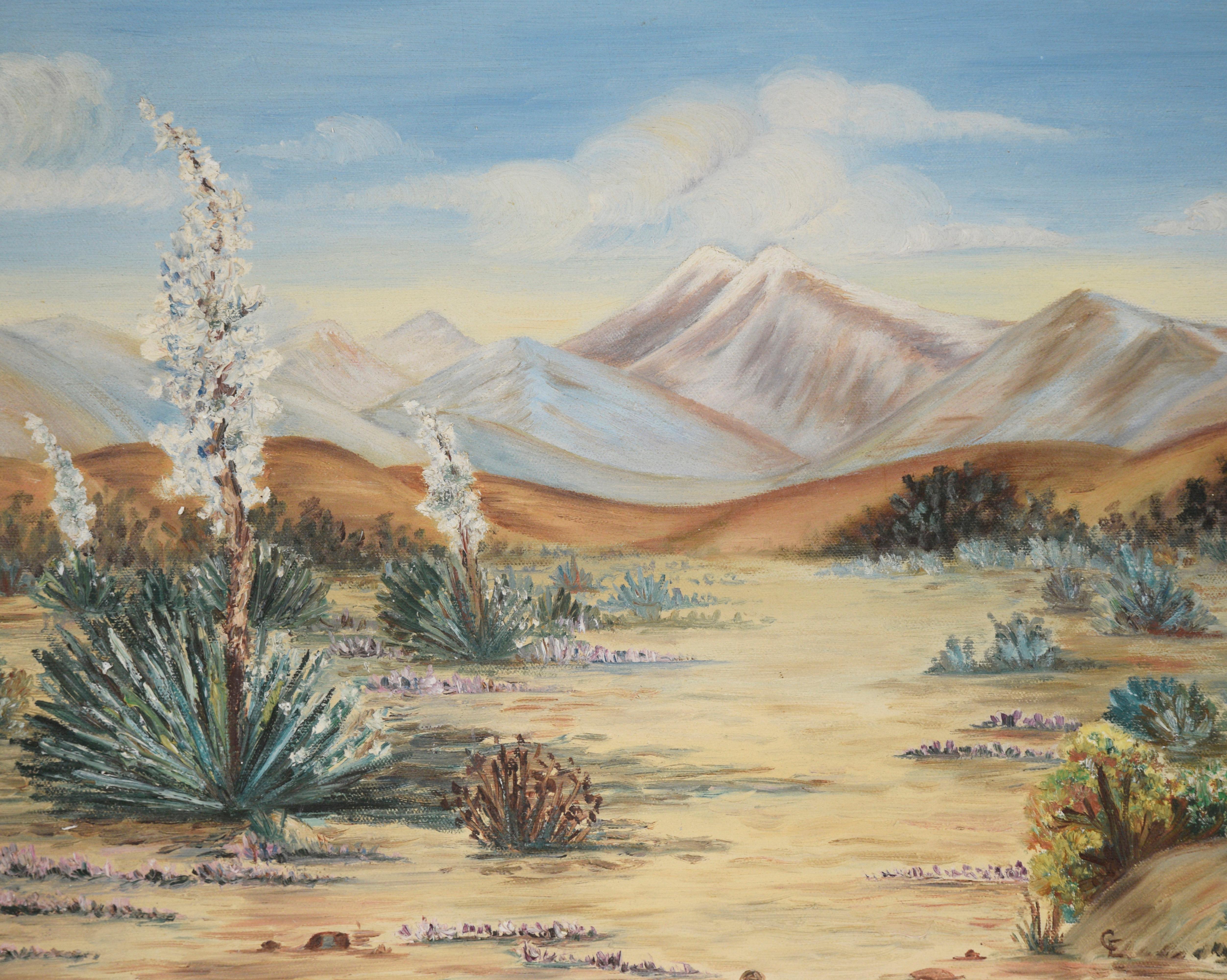 Desert Landscape with Agave and Yucca - Oil on Canvas - Painting by Unknown