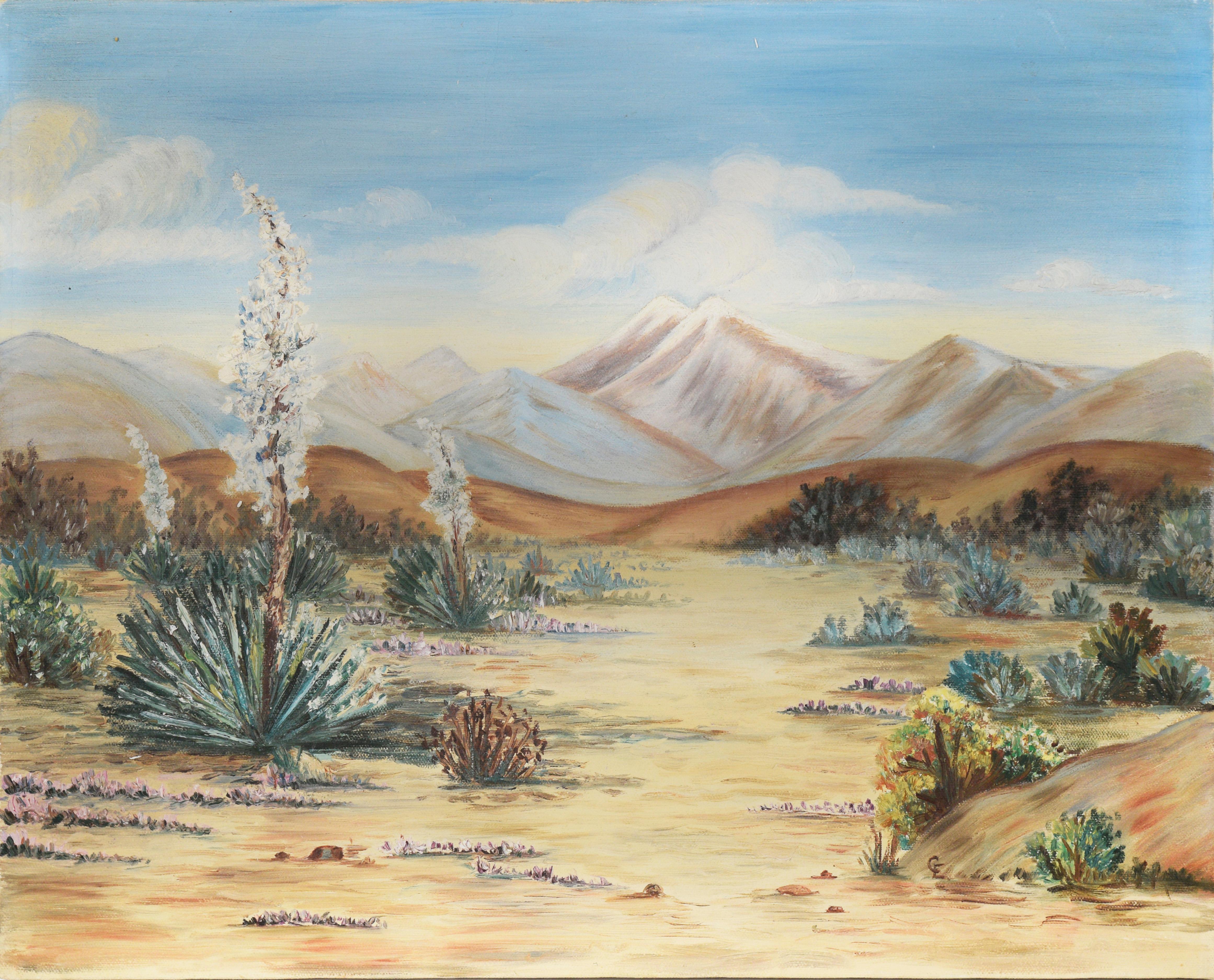 Unknown Landscape Painting - Desert Landscape with Agave and Yucca - Oil on Canvas