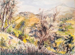 Countryside of Nice (Le Mont Chauve) - Serene Watercolor Landscape