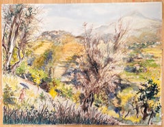 Campagne de Nice (Le Mont Chauve) - Paysage aquarelle serein
