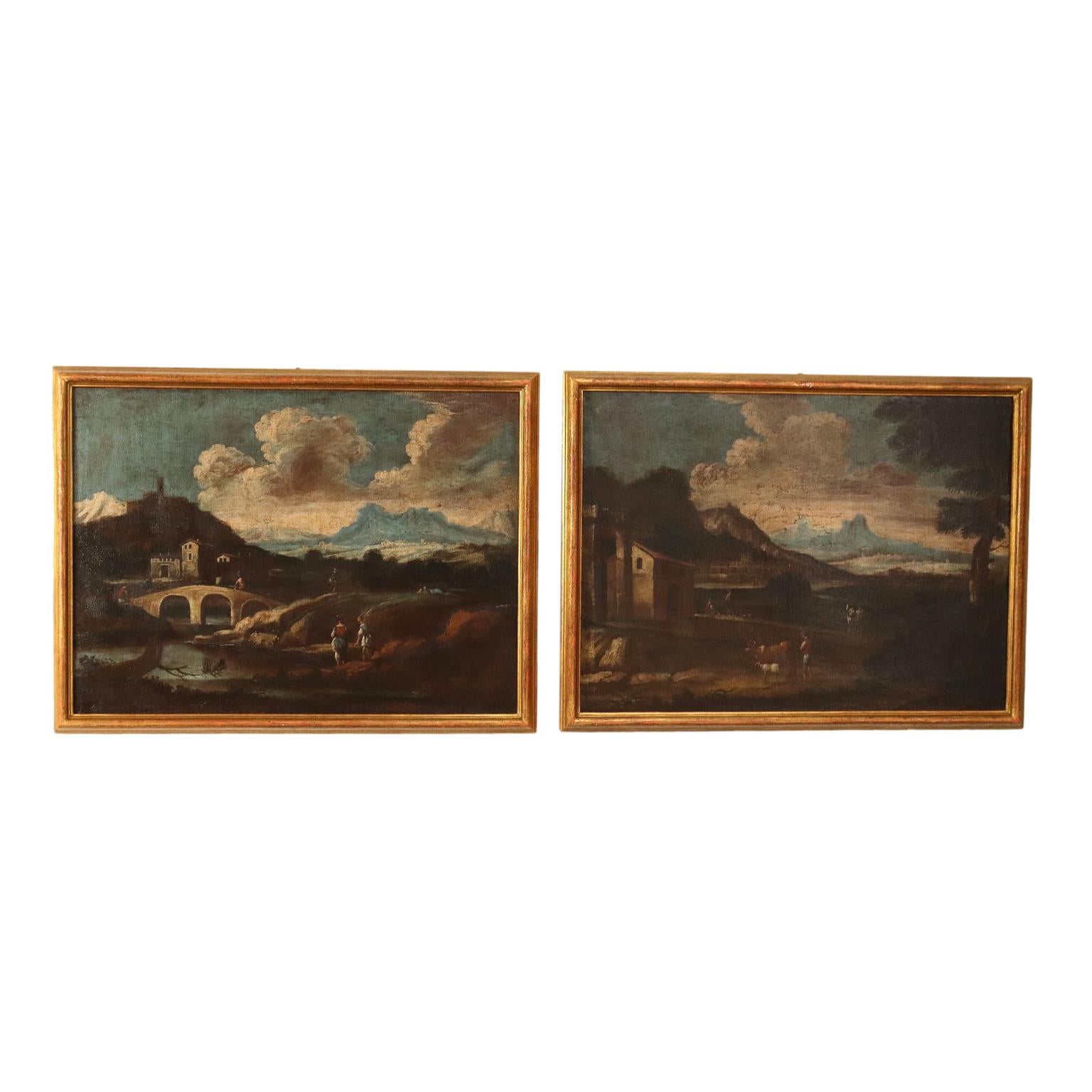 Unknown Landscape Painting - Couple of Paintings Oil on Canvas Northern Europe XVII-XVIII Century