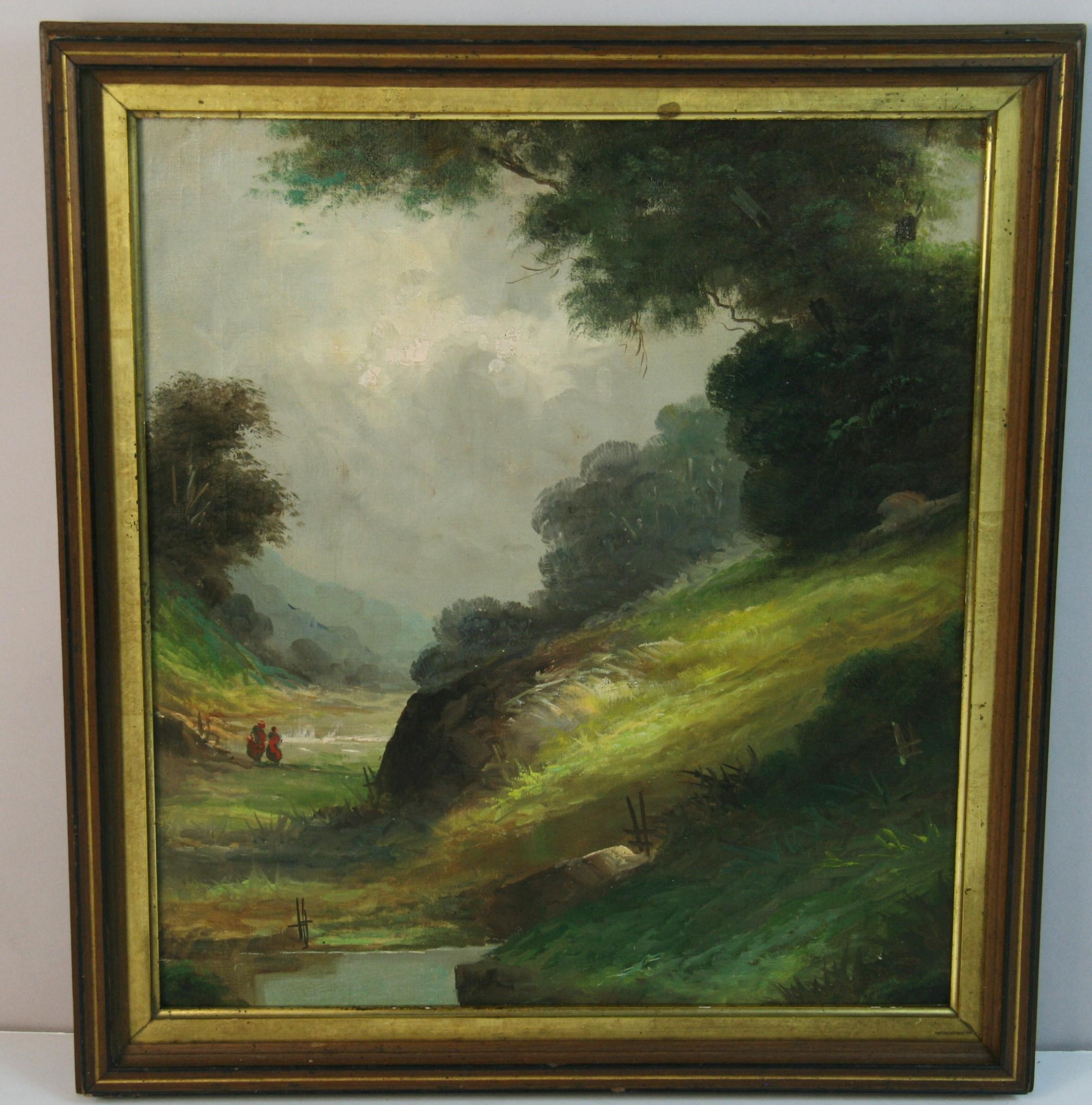 6101 Antike Hirtenlandschaft
In einem historischen Nussbaumrahmen
Bildgröße 14.4x16.4