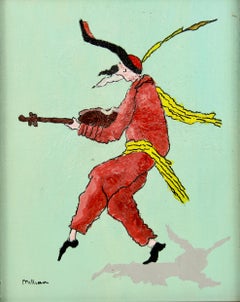 Vintage Italian Venetian Court Jester Figurative Painting 1960