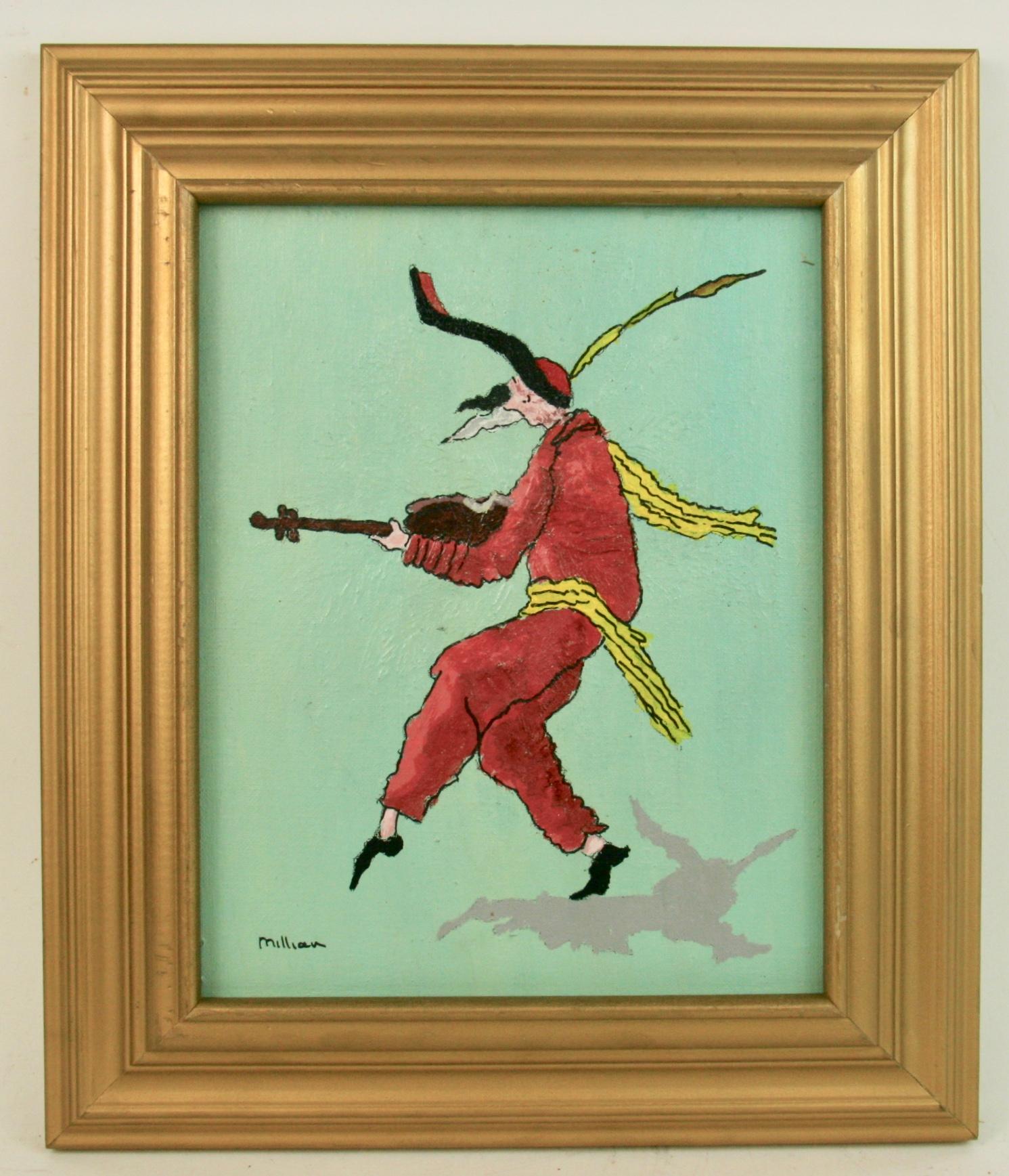 Unknown Abstract Painting - Vintage Italian Venetian Court Jester Figurative Painting 1960 