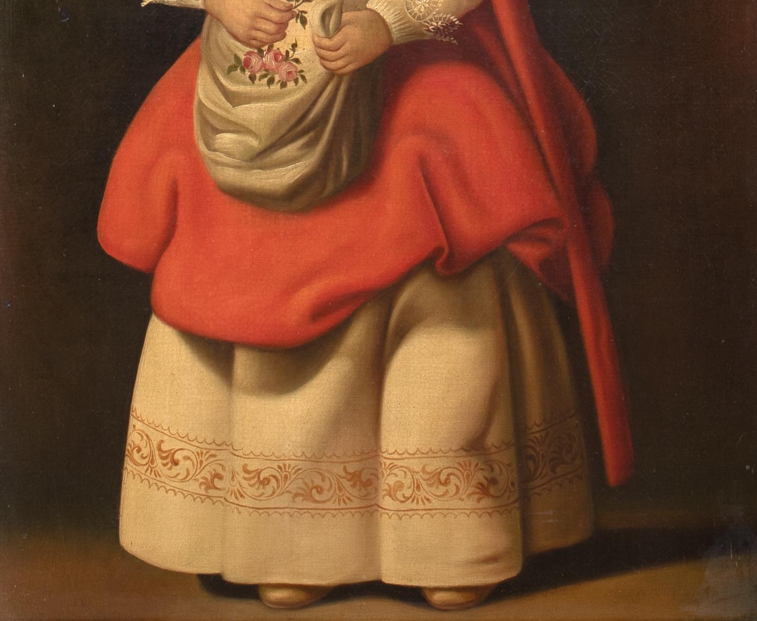 Retrato de corte de una niña del siglo XVII, óleo sobre lienzo  English School en venta 6