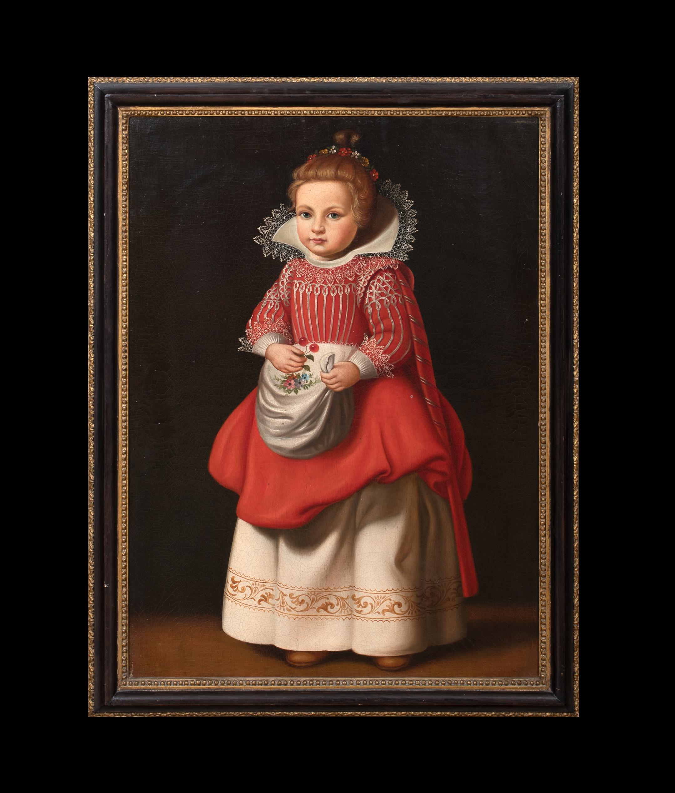 Retrato de corte de una niña del siglo XVII, óleo sobre lienzo  English School - Painting de Unknown