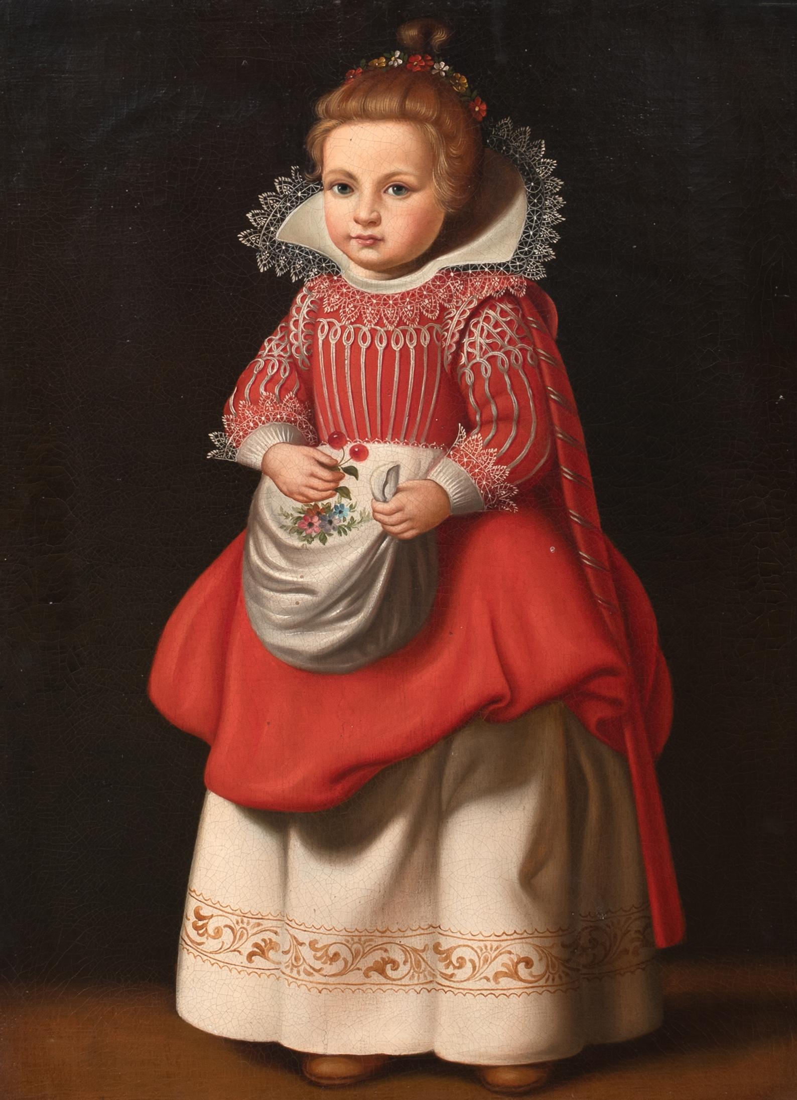 Retrato de corte de una niña del siglo XVII, óleo sobre lienzo  English School - Portrait Painting Negro de Unknown