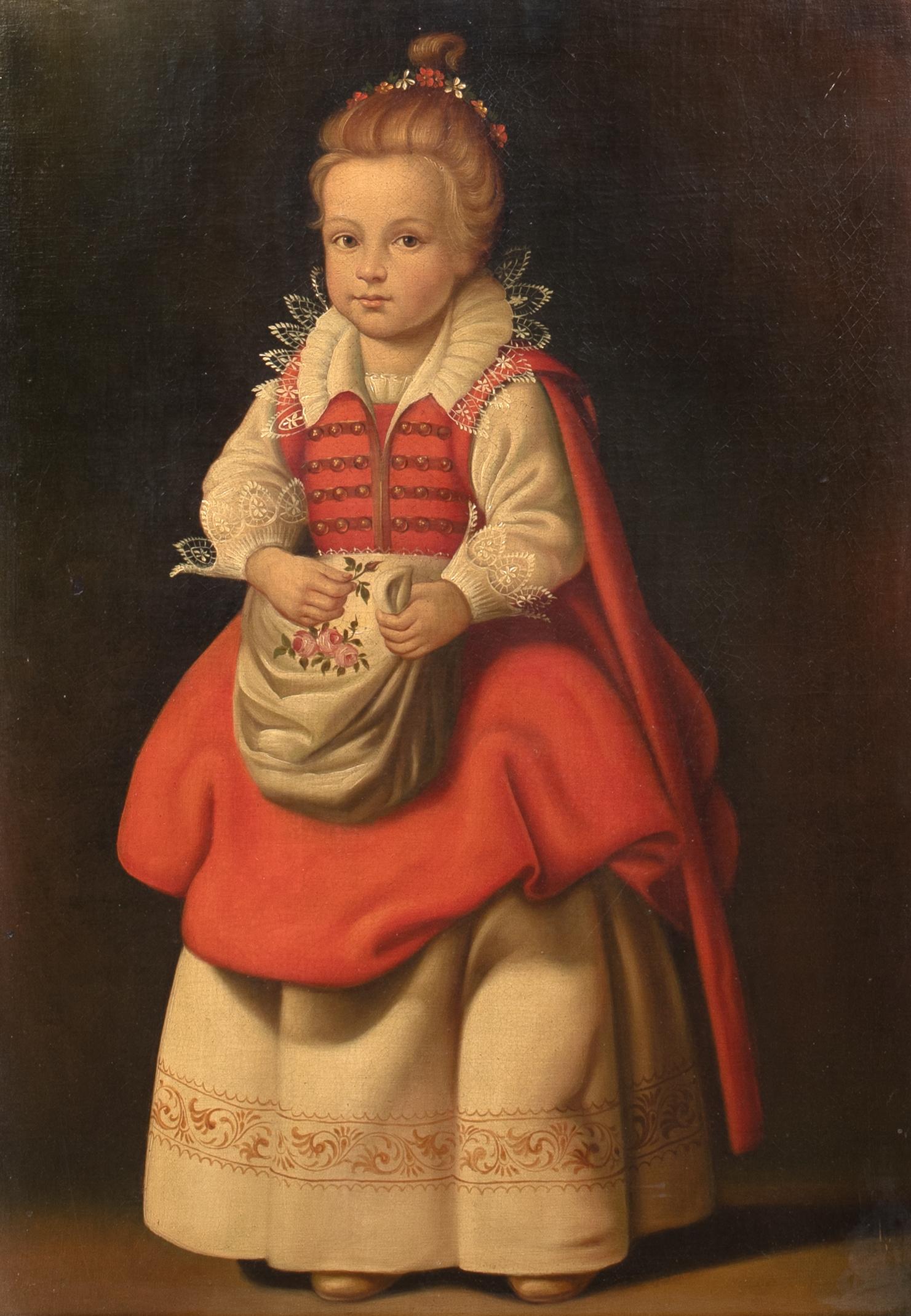 Retrato de corte de una niña del siglo XVII, óleo sobre lienzo  English School - Portrait Painting Marrón de Unknown