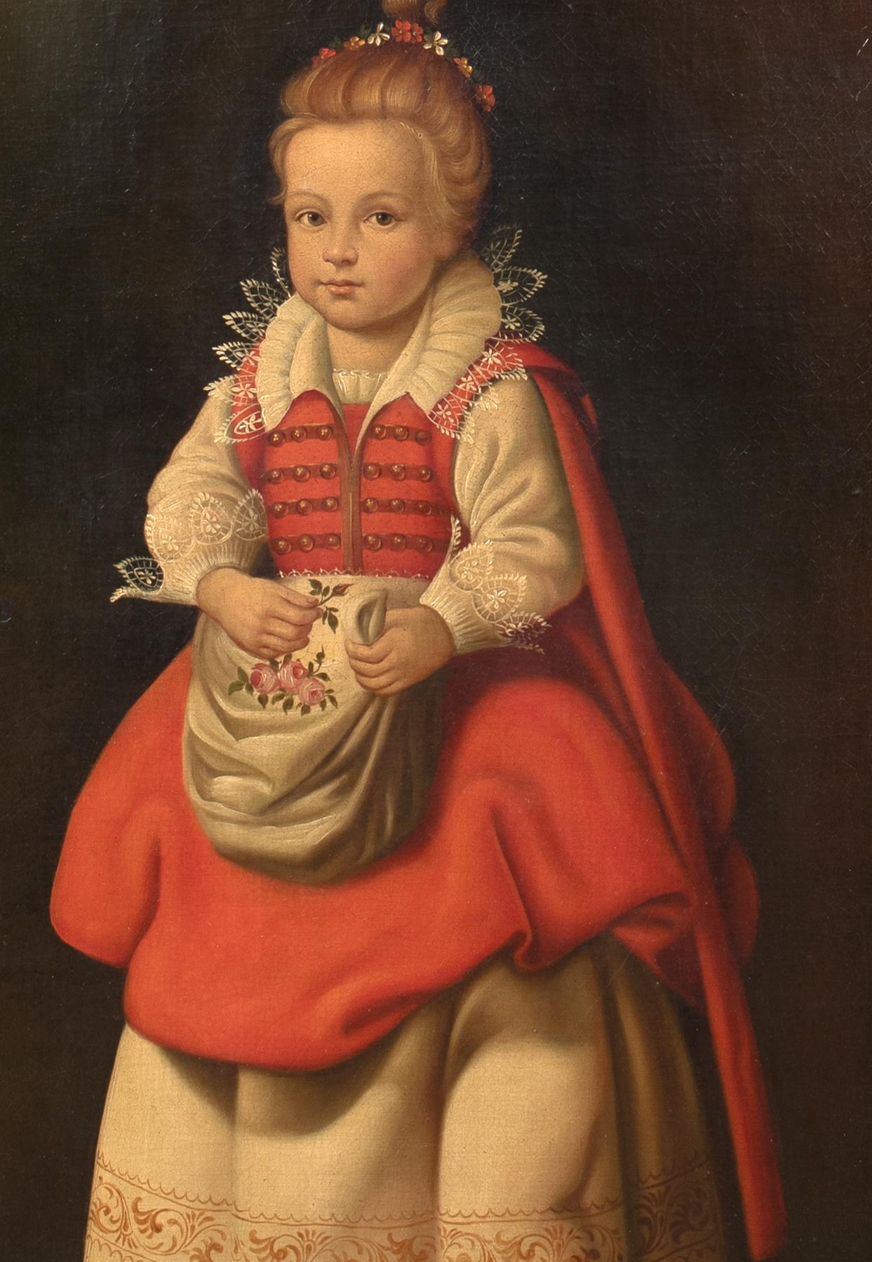 Retrato de corte de una niña del siglo XVII, óleo sobre lienzo  English School en venta 1