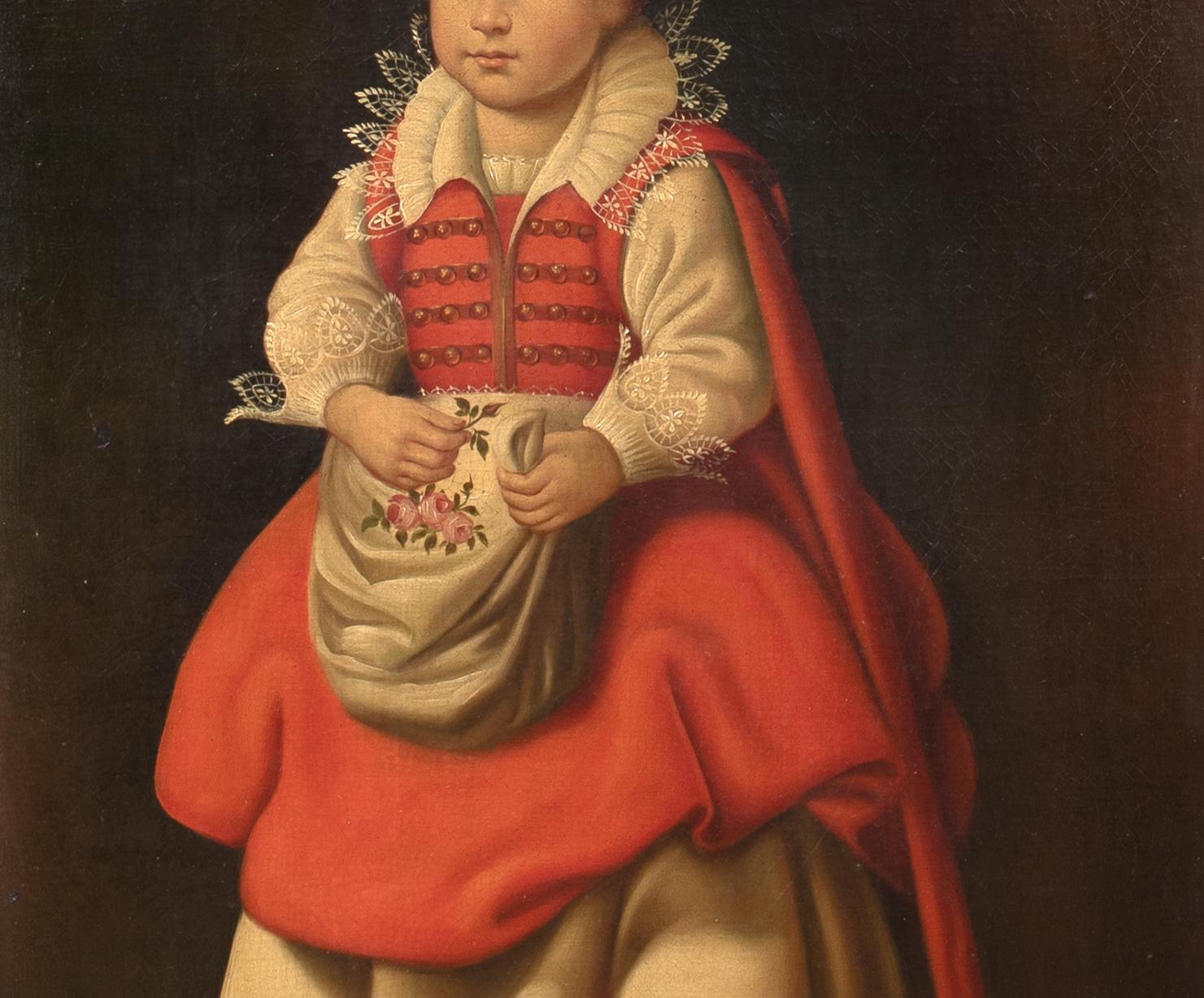 Retrato de corte de una niña del siglo XVII, óleo sobre lienzo  English School en venta 2