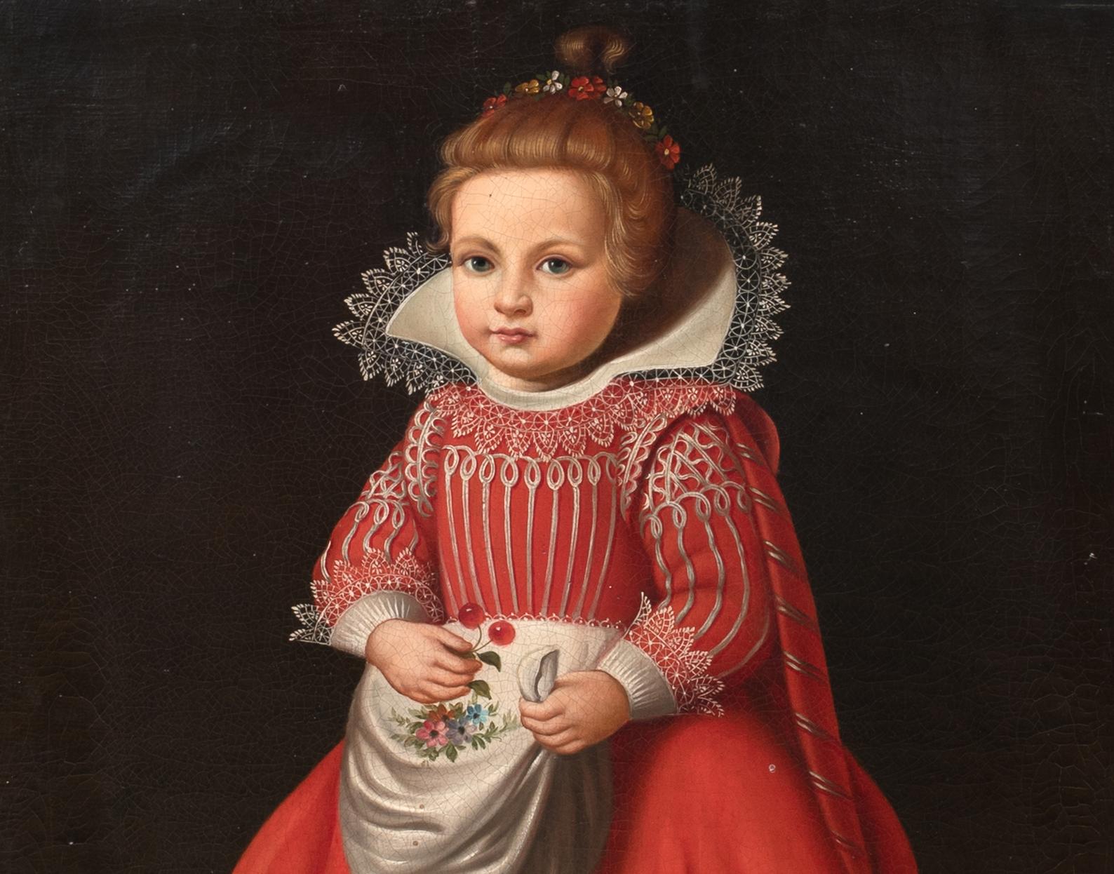 Retrato de corte de una niña del siglo XVII, óleo sobre lienzo  English School en venta 3