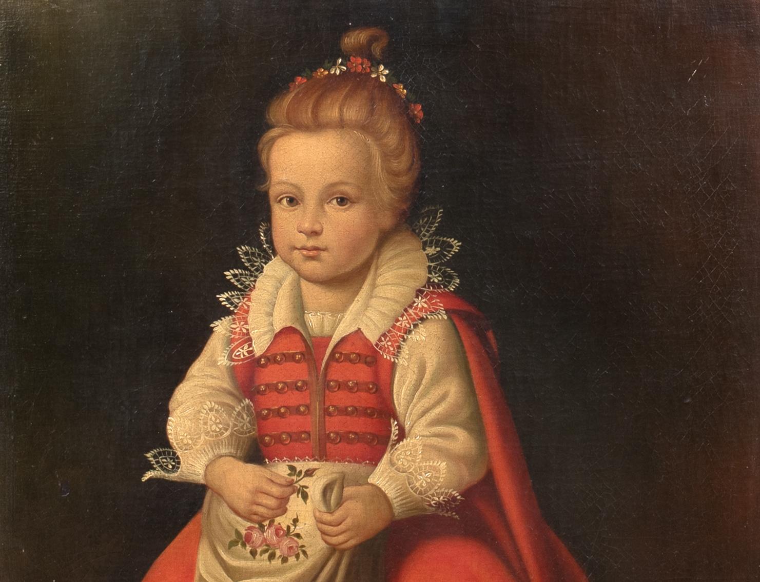 Retrato de corte de una niña del siglo XVII, óleo sobre lienzo  English School en venta 3