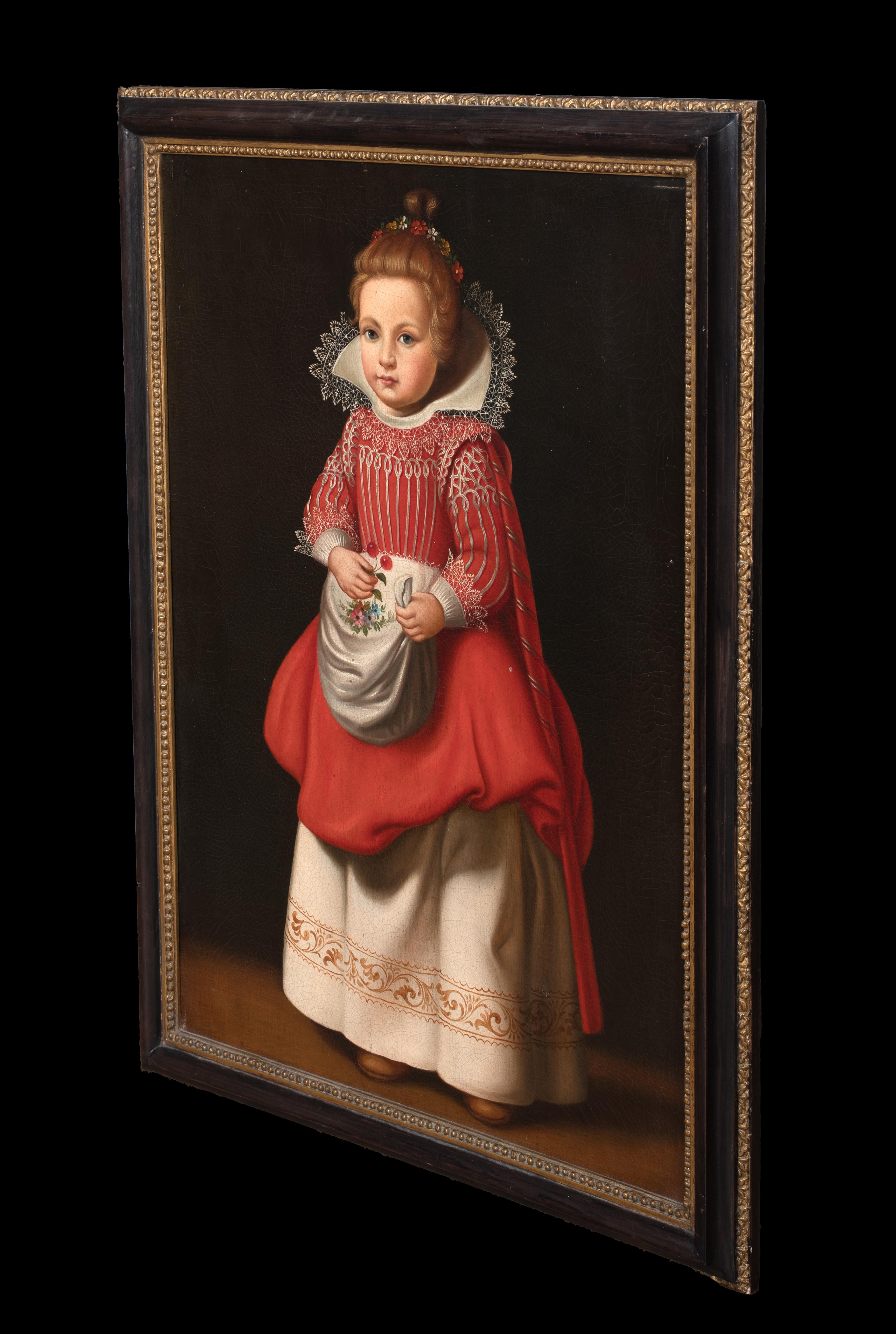 Retrato de corte de una niña del siglo XVII, óleo sobre lienzo  English School en venta 4