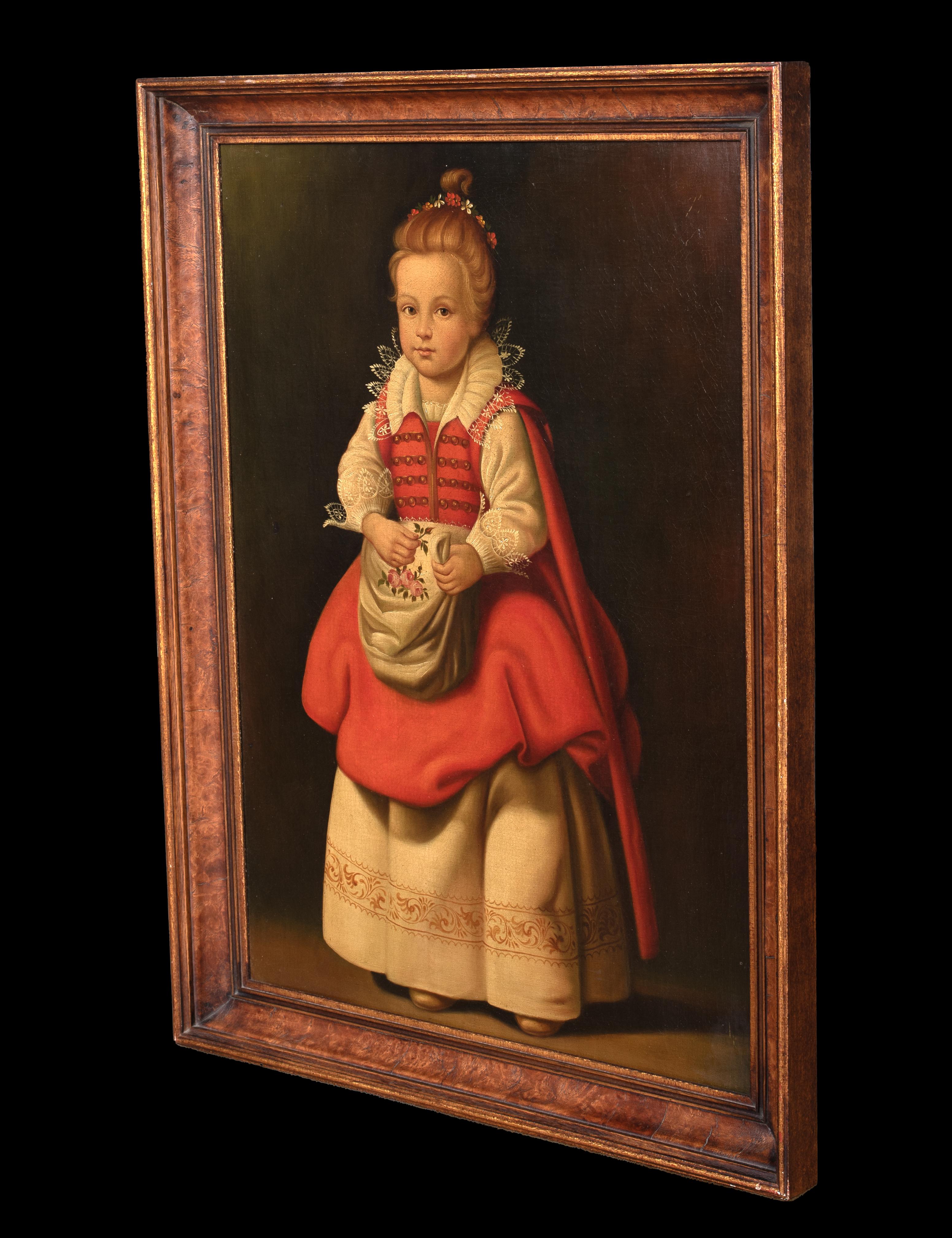 Retrato de corte de una niña del siglo XVII, óleo sobre lienzo  English School en venta 4