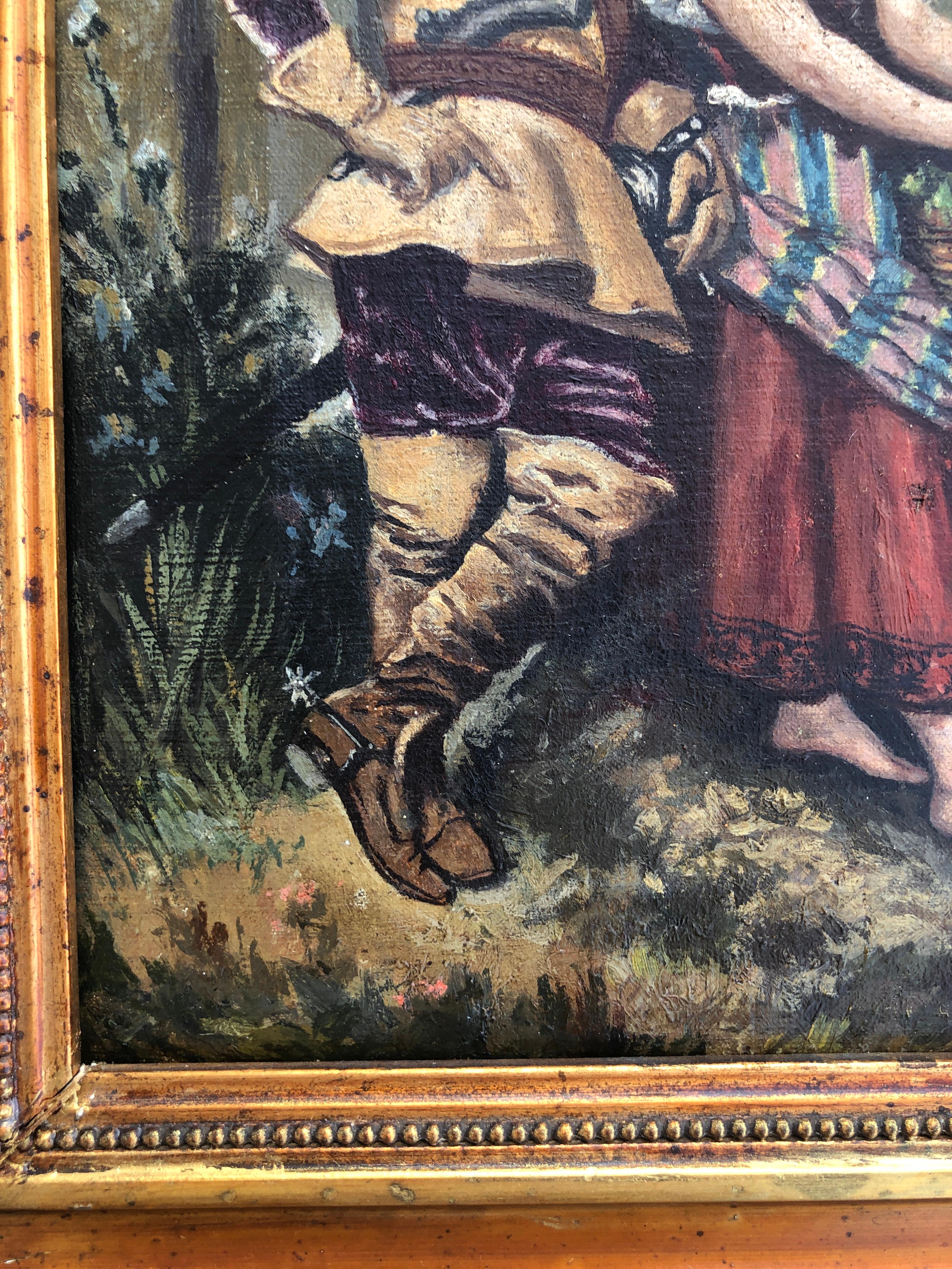 Corteggiamento nella foresta Scuola romantica francese XIX secolo olio su tela - Landscape Painting Nero di Unknown