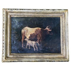 Vaca y ternero, Pintura al óleo, Siglo XIX