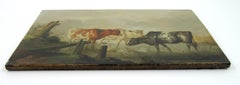 Cows at a Watering Hole - Monogrammed M 19th Century Oil Painting on Panel 1875
