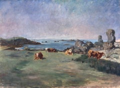 Cows By The Sea, Oil On Canvas Early Twentieth