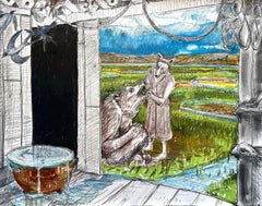 I viaggi del coyote: Forza, pastello a olio su carta dipinto da Daniel Duford, 2024
