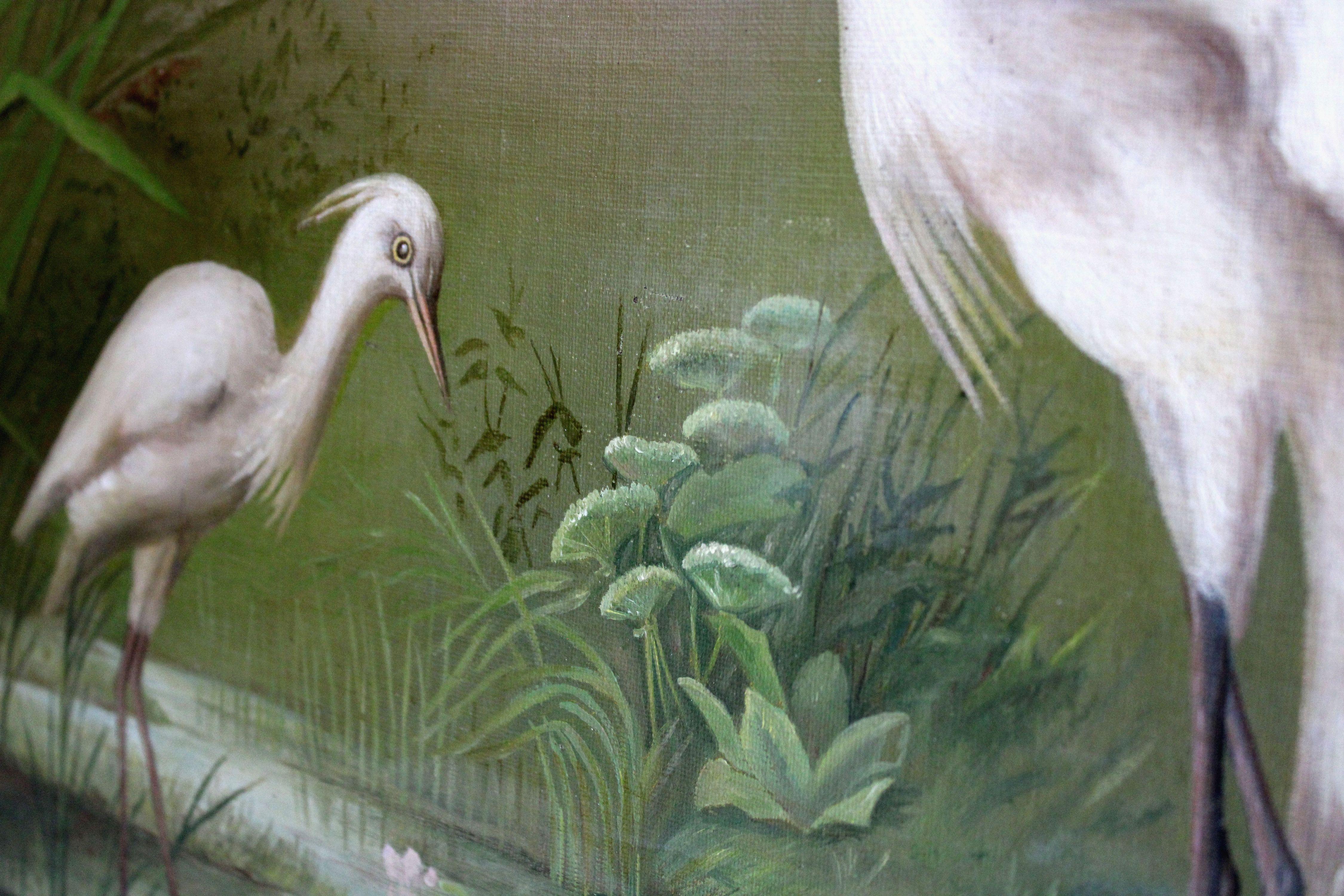 Cranes. Early 20th century, Art Nouveau, cardboard, canvas, oil, 84x61 cm For Sale 6