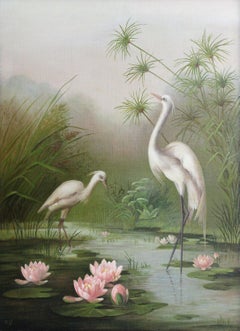 Cranes. Début du 20e siècle, Art nouveau, carton, toile, huile, 84 x61 cm