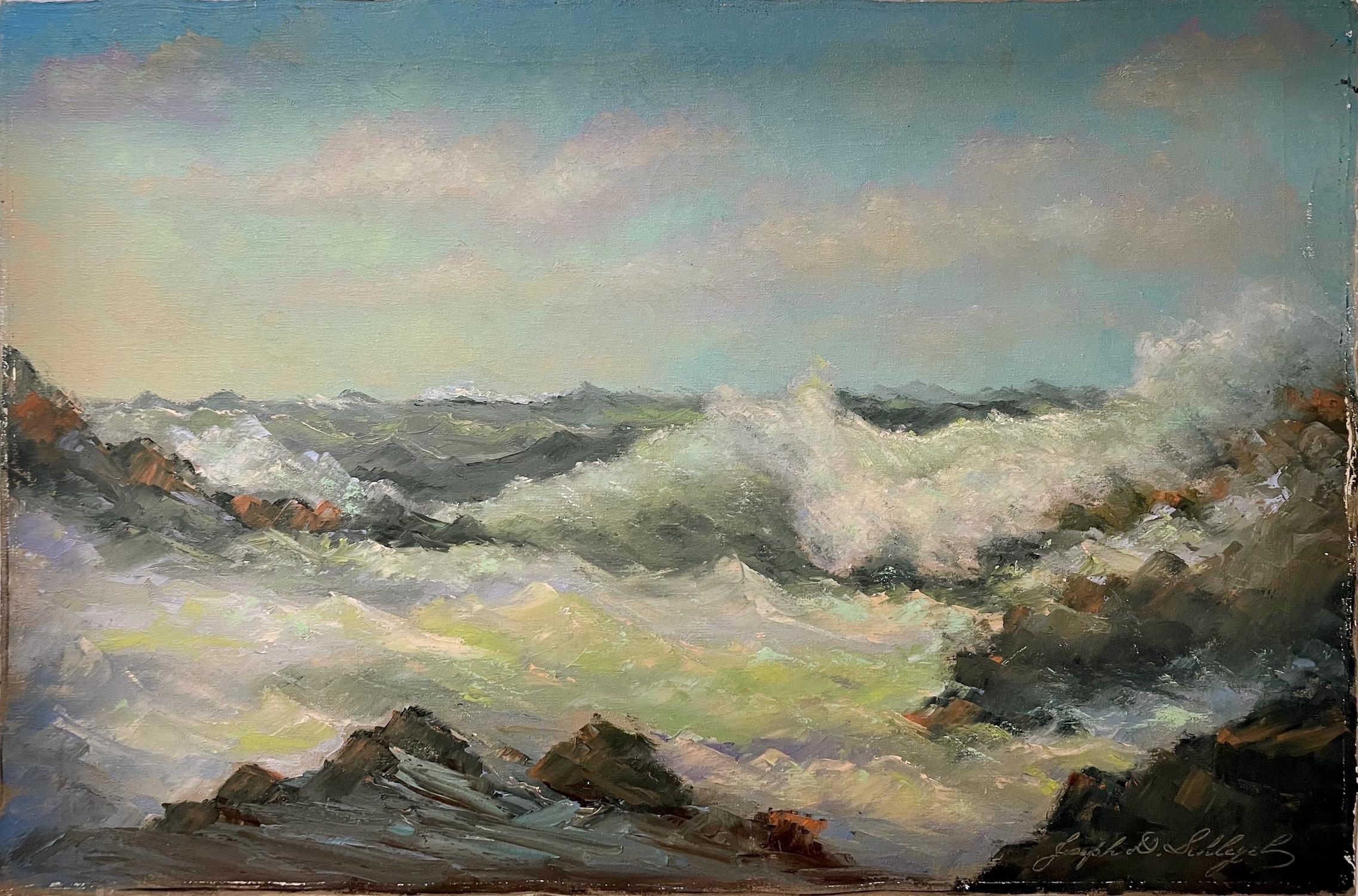 Crashing Waves Fill a Timeless Seascape - Painting by Unknown
