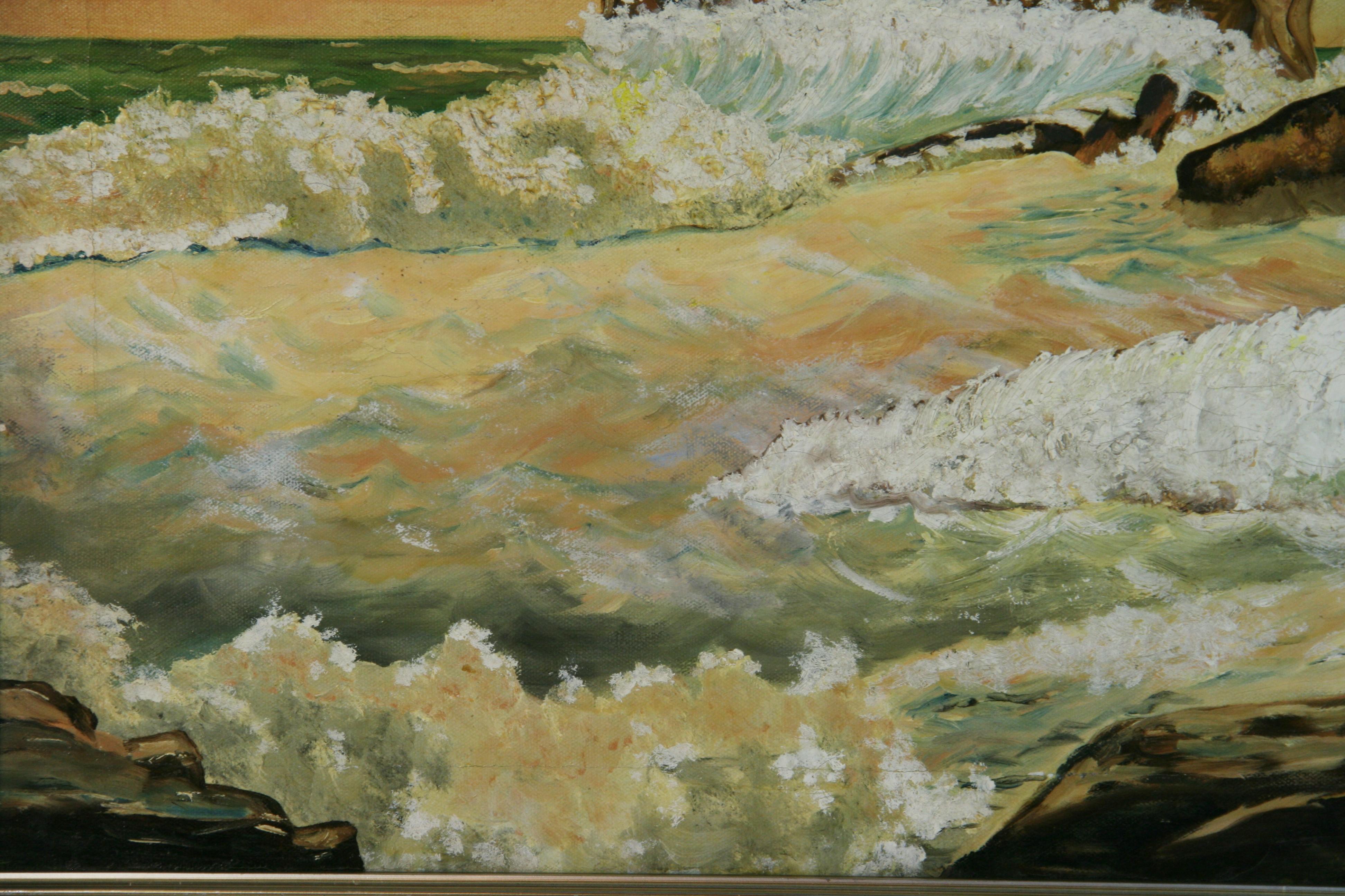 6096 Large Scale sea scape crashing waves against cubic racks
Set in a custom  frame image size 20x23.5