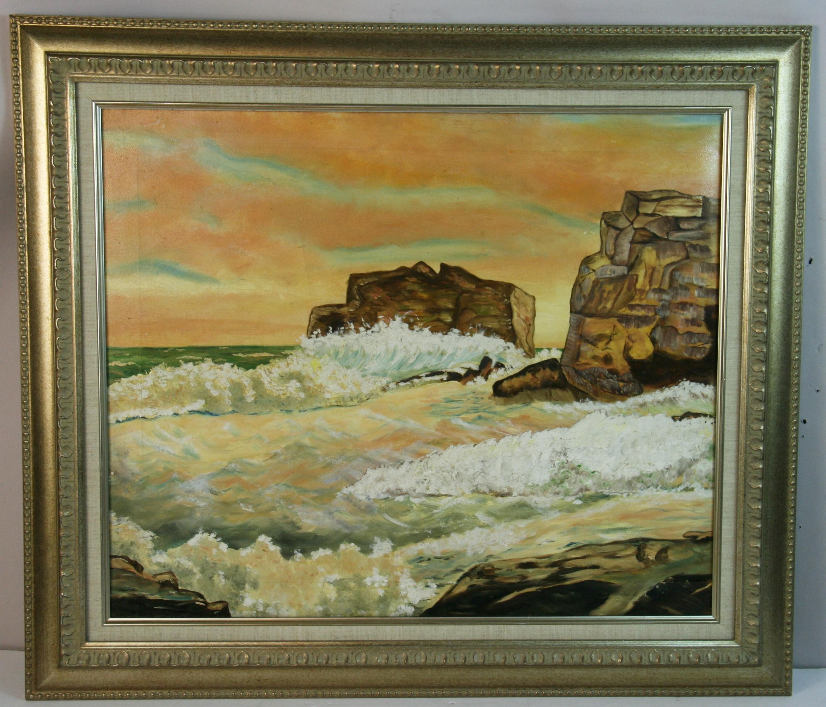 Unknown Landscape Painting - Crashing Waves