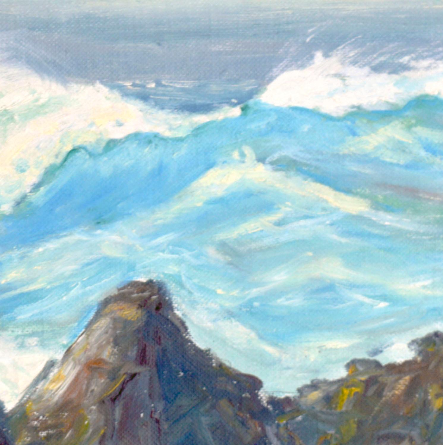 Crashing Waves - Mid Century Seascape  - American Impressionist Painting by Unknown