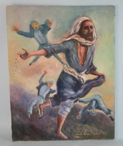 Creation Sowing the Seeds of Life, Surreal Oil on Canvas, Signed, 1979, 28x21"