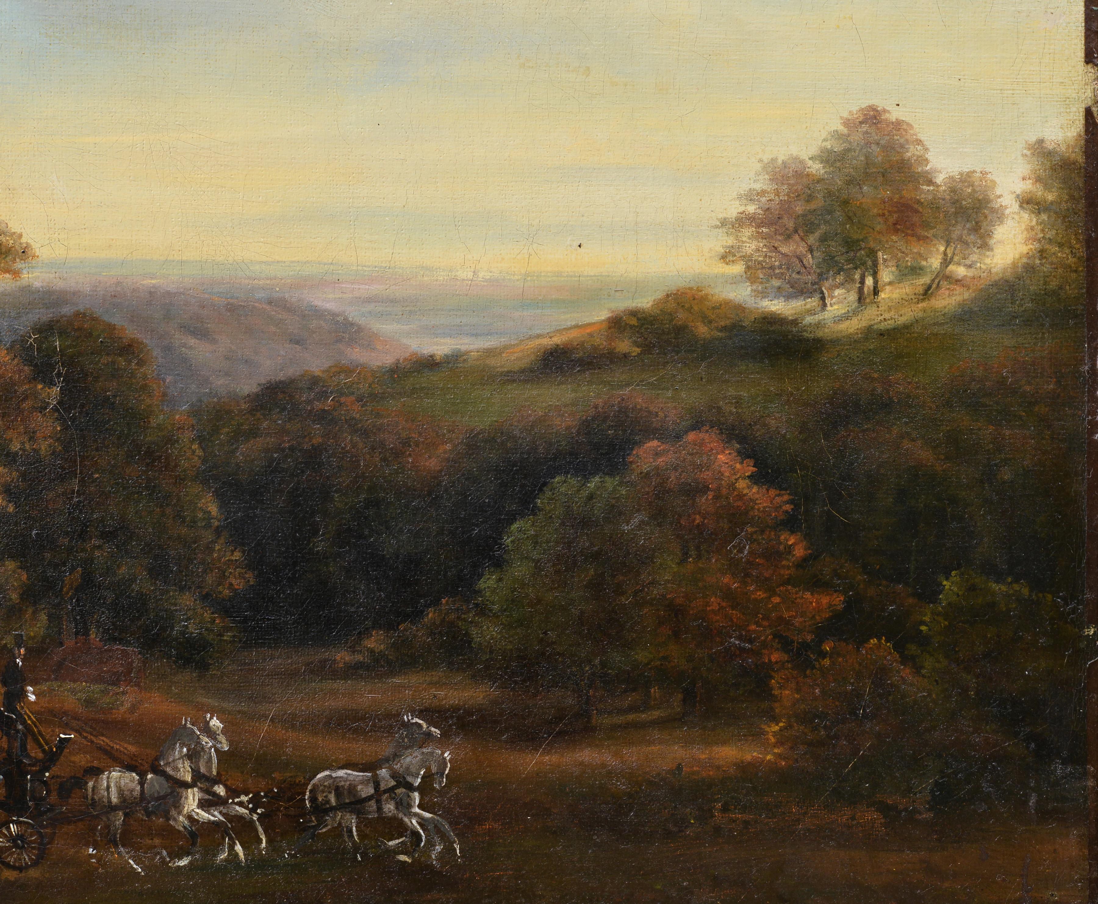 Crowded Hunting Scene in bewaldeter Landschaft, Ölgemälde, signiert, 19. Jahrhundert im Angebot 1