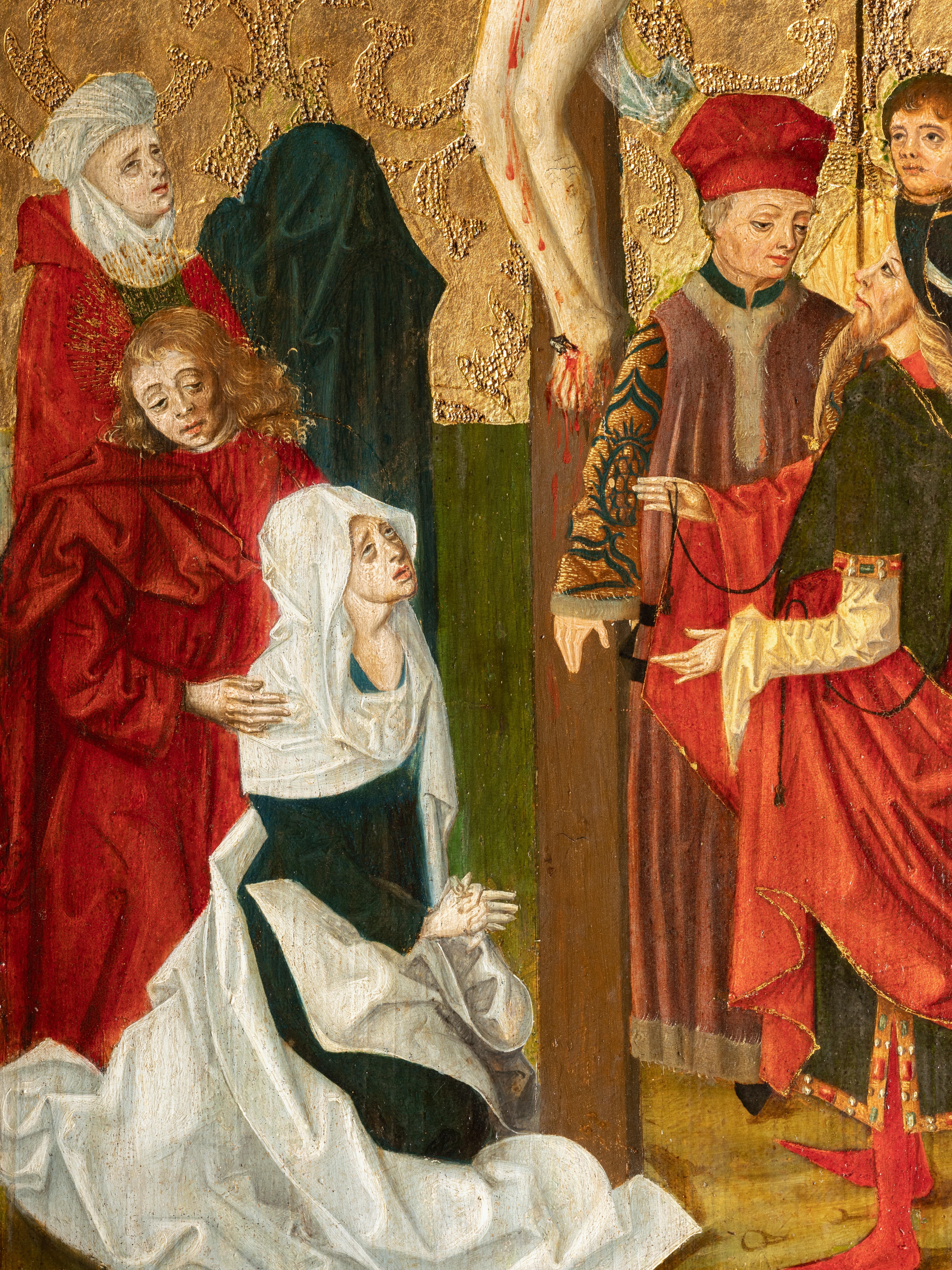 Crocifissione,
Germania del Sud,
XV secolo, circa 1470-1480
Pannello di pino, olio e fondo oro
Dimensioni: H. H. 63  cm, l. 42 cm (24,8