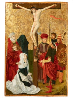 Crucifixion, école d'Allemagne du Sud du 15e siècle, huile sur fond doré