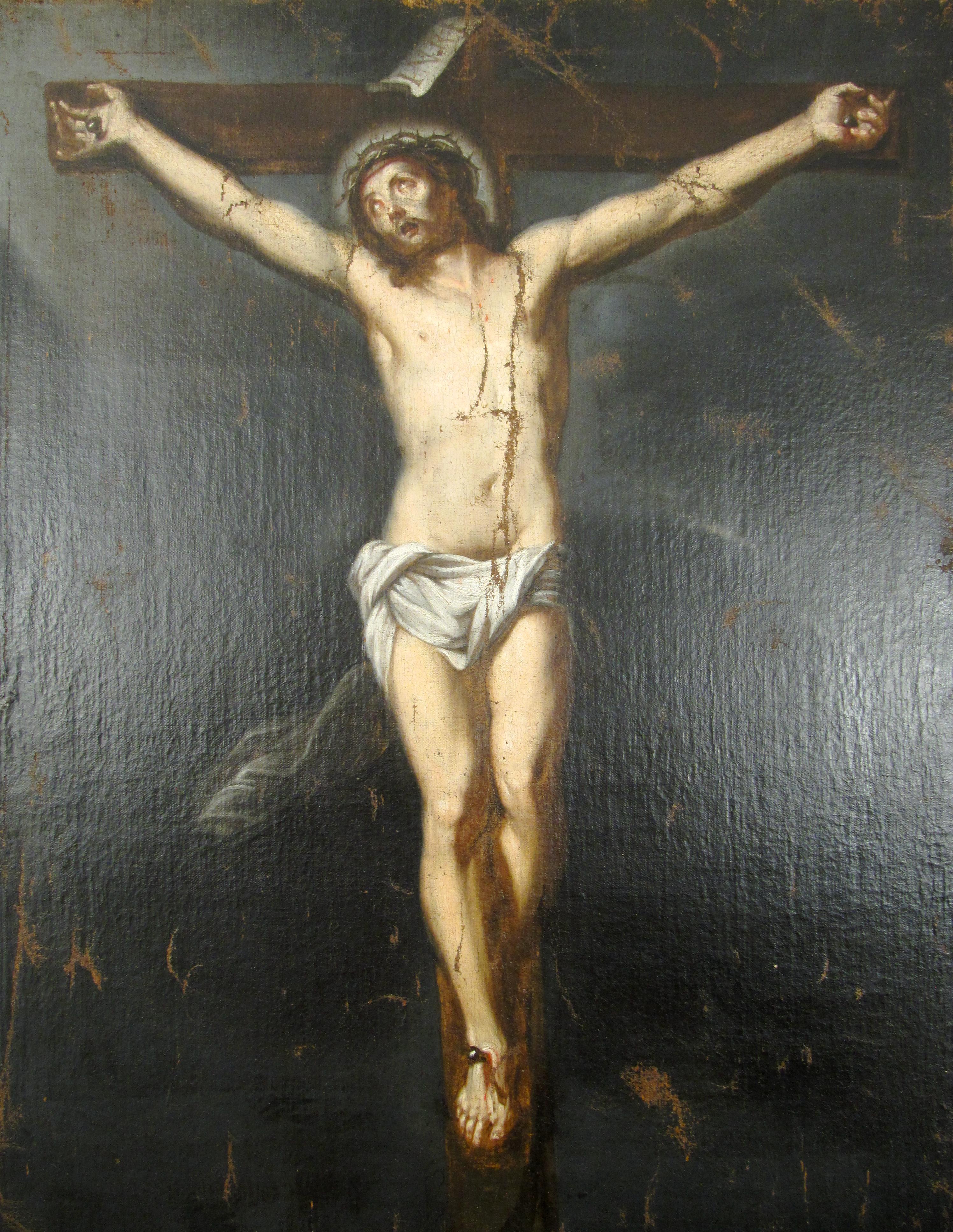 Unknown Figurative Painting - Crucifixion - Baroque Oil Painting - 17th / 18th Century