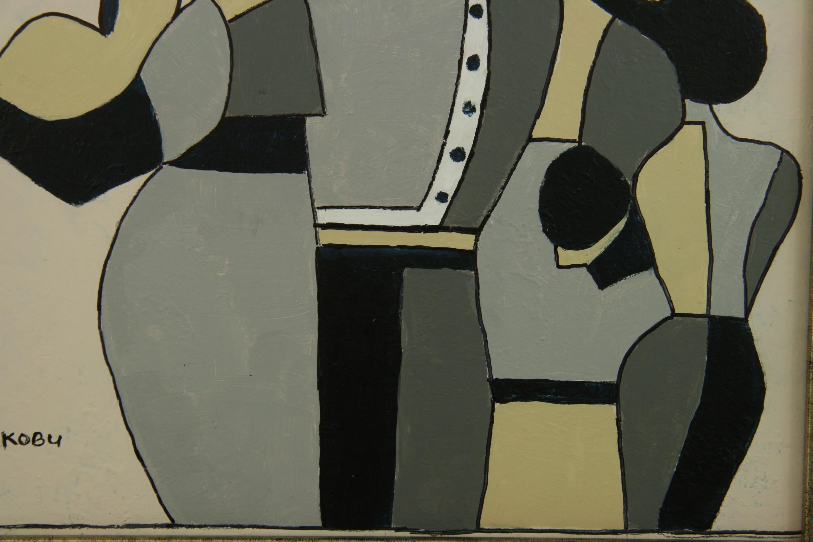 Cubic  Shades of Gray  Figurative  Painting For Sale 4