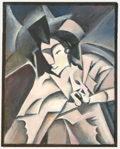 Cubist 20th Century Oil - Portrait in Grey Cubist 20th Century Oil - Portrait in Grey