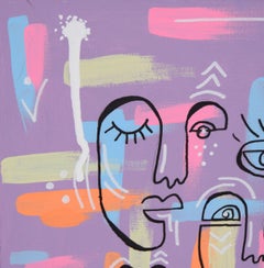 Cubist Faces in the Style of Picasso's One Line Portraits - Acrylic on Canvas