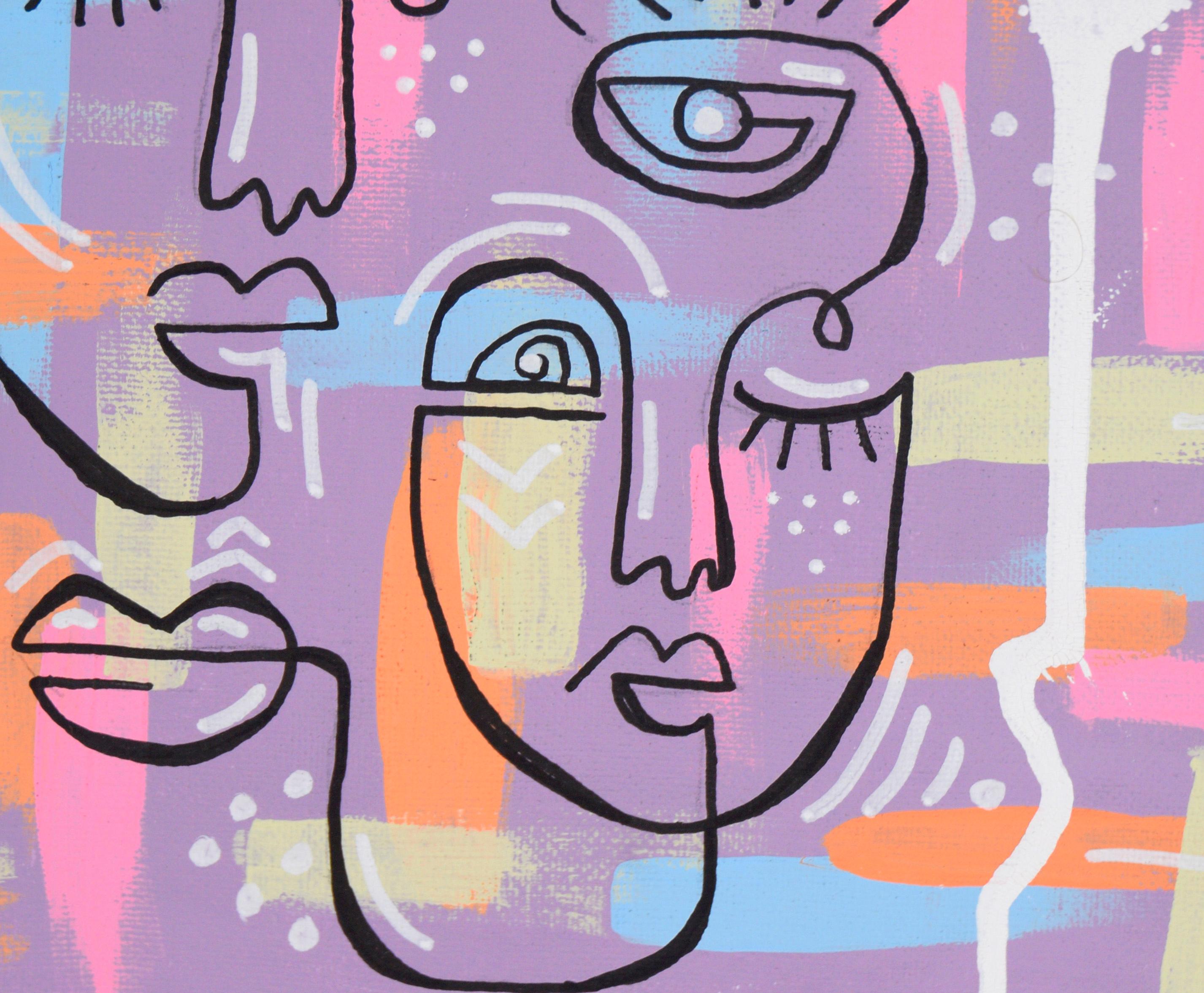 Kubistische Gesichter im Stil von Picassos Ein-Linien-Porträts – Acryl auf Leinwand

Helle abstrahierte Gesichter von einem unbekannten Künstler. Zwei Gesichter sind mit einer minimalen Anzahl von Linien gemalt, in Anlehnung an Picassos 