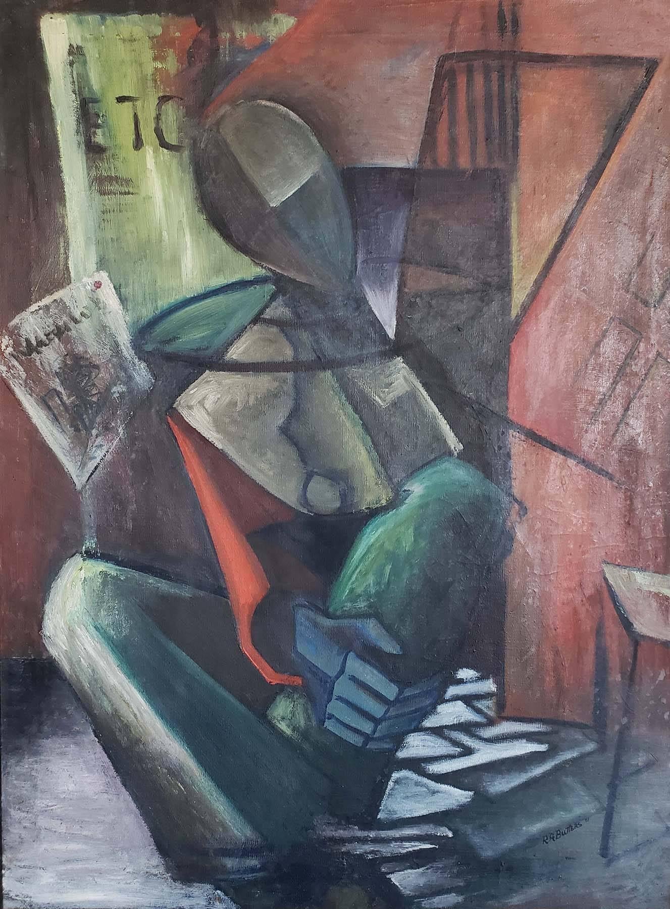 Unknown Figurative Painting - CUBIST FIGURE IN STUDIO