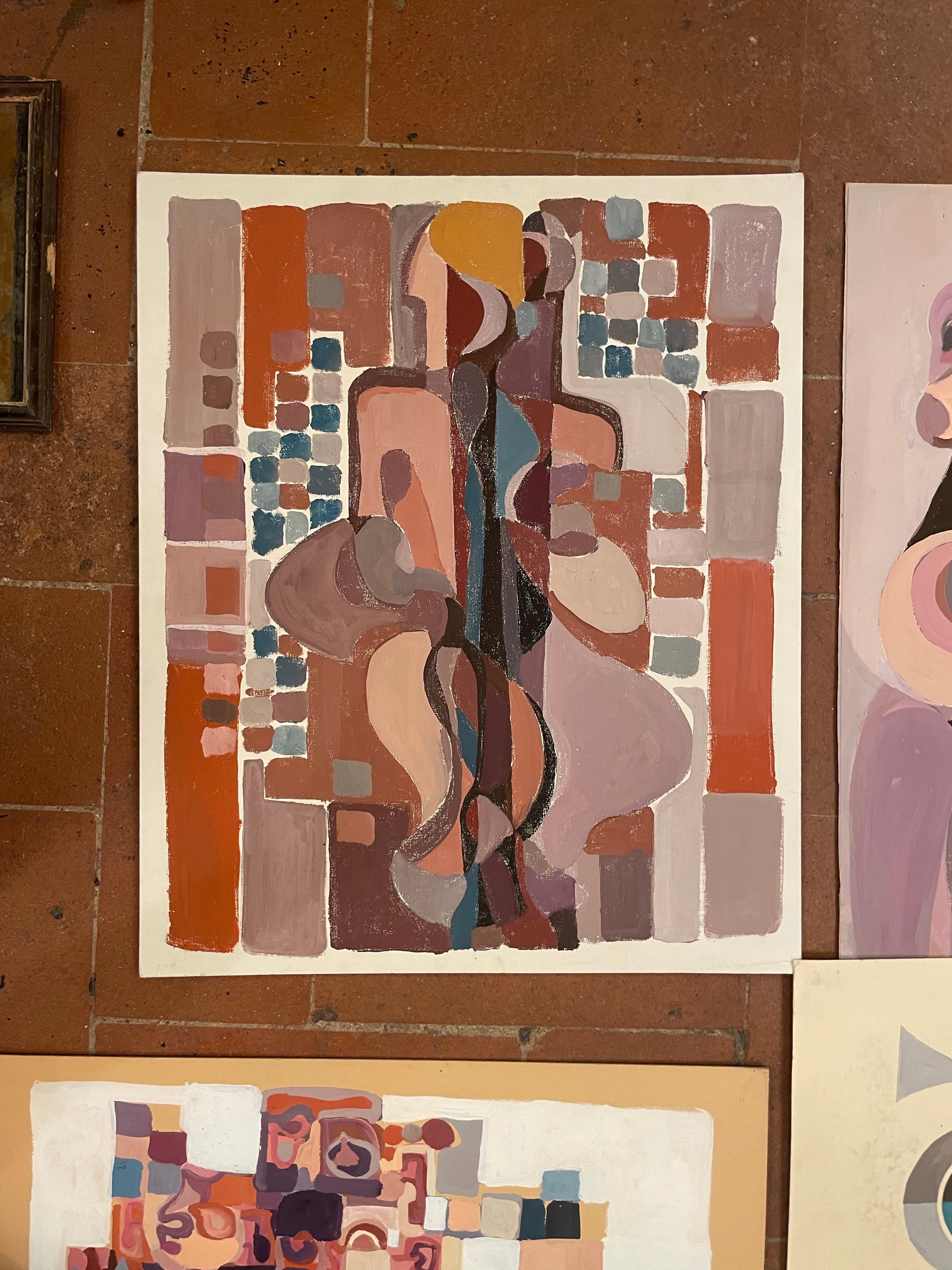Cubist-Inspired Abstract Composition with Hidden Female Profile – circa 1970 - Painting by Unknown