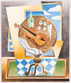 Cubist School Contemporary Oil - Still Life with Violin