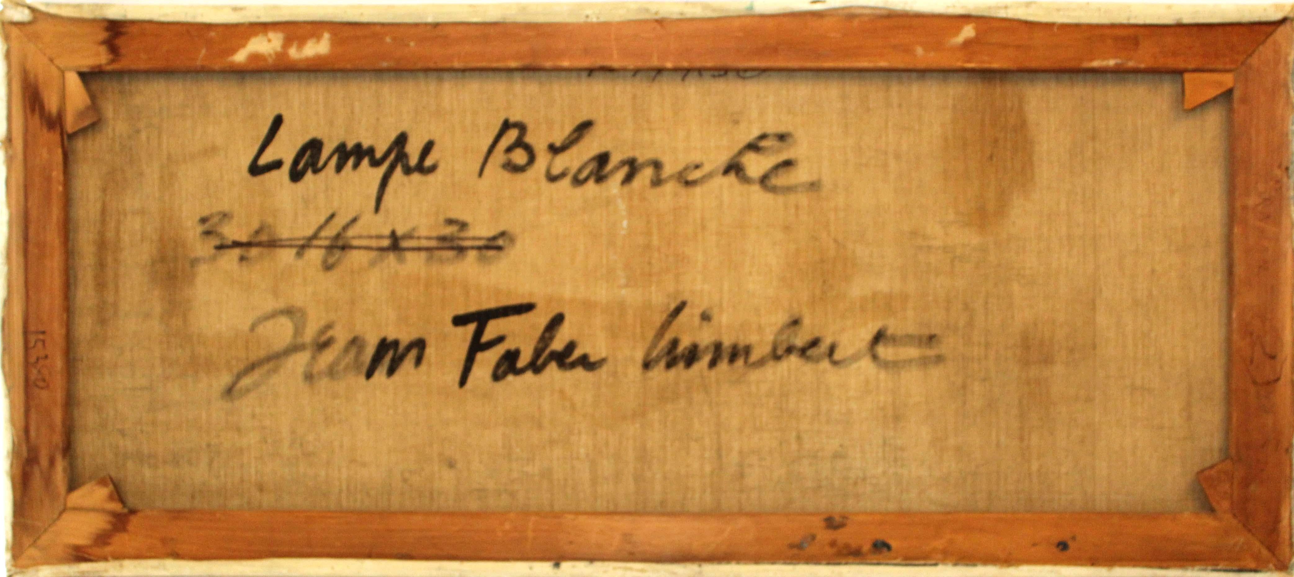 Ein amerikanisches Ölgemälde aus der Mitte des Jahrhunderts, das ein dynamisches Stillleben einer Kücheneinrichtung darstellt.  Tolle Farben und Komposition sind die Highlights zusammen mit der einzigartigen Form der Leinwand.