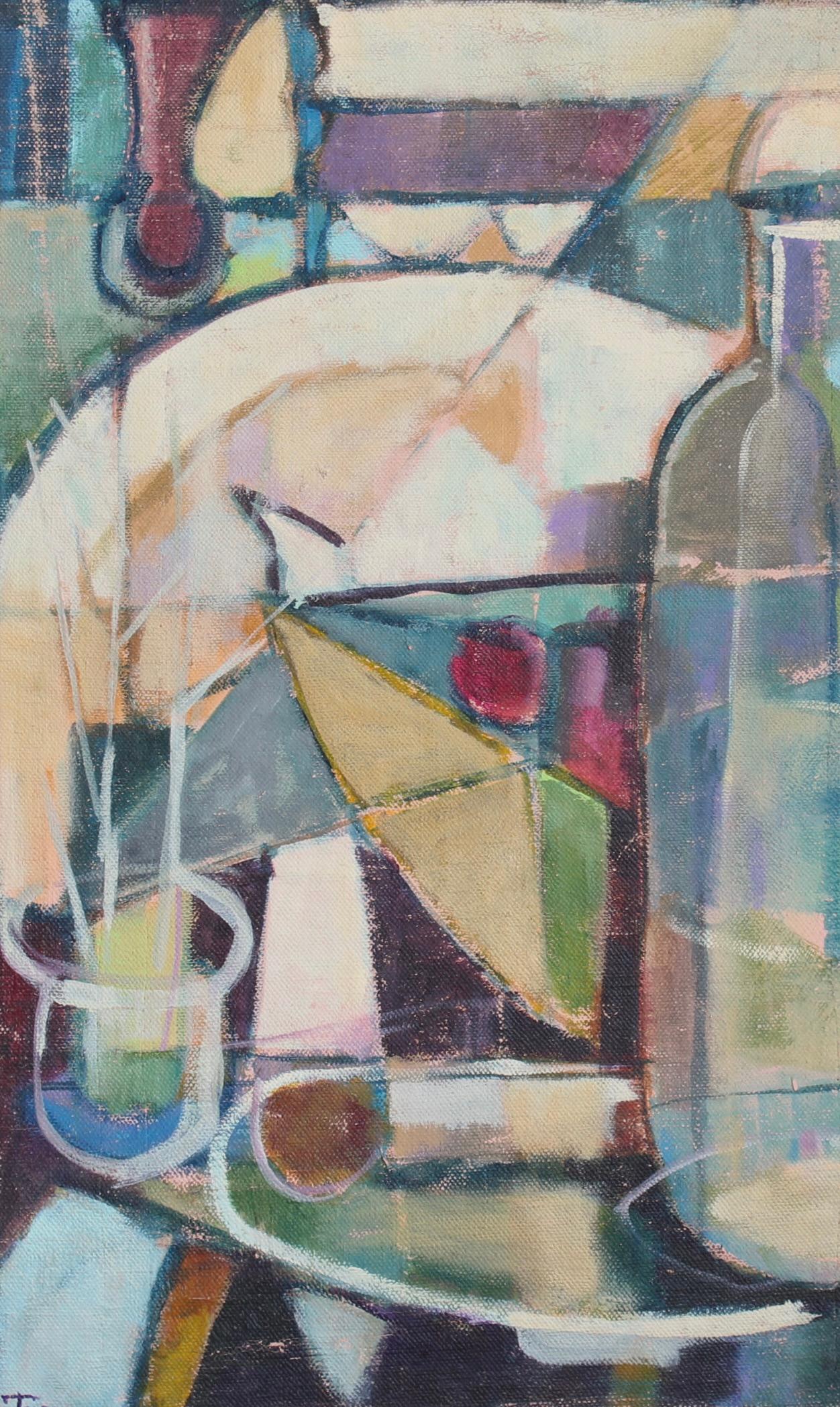 Kubistisches Stilleben mit Flaschen (Abstrakt), Painting, von Unknown