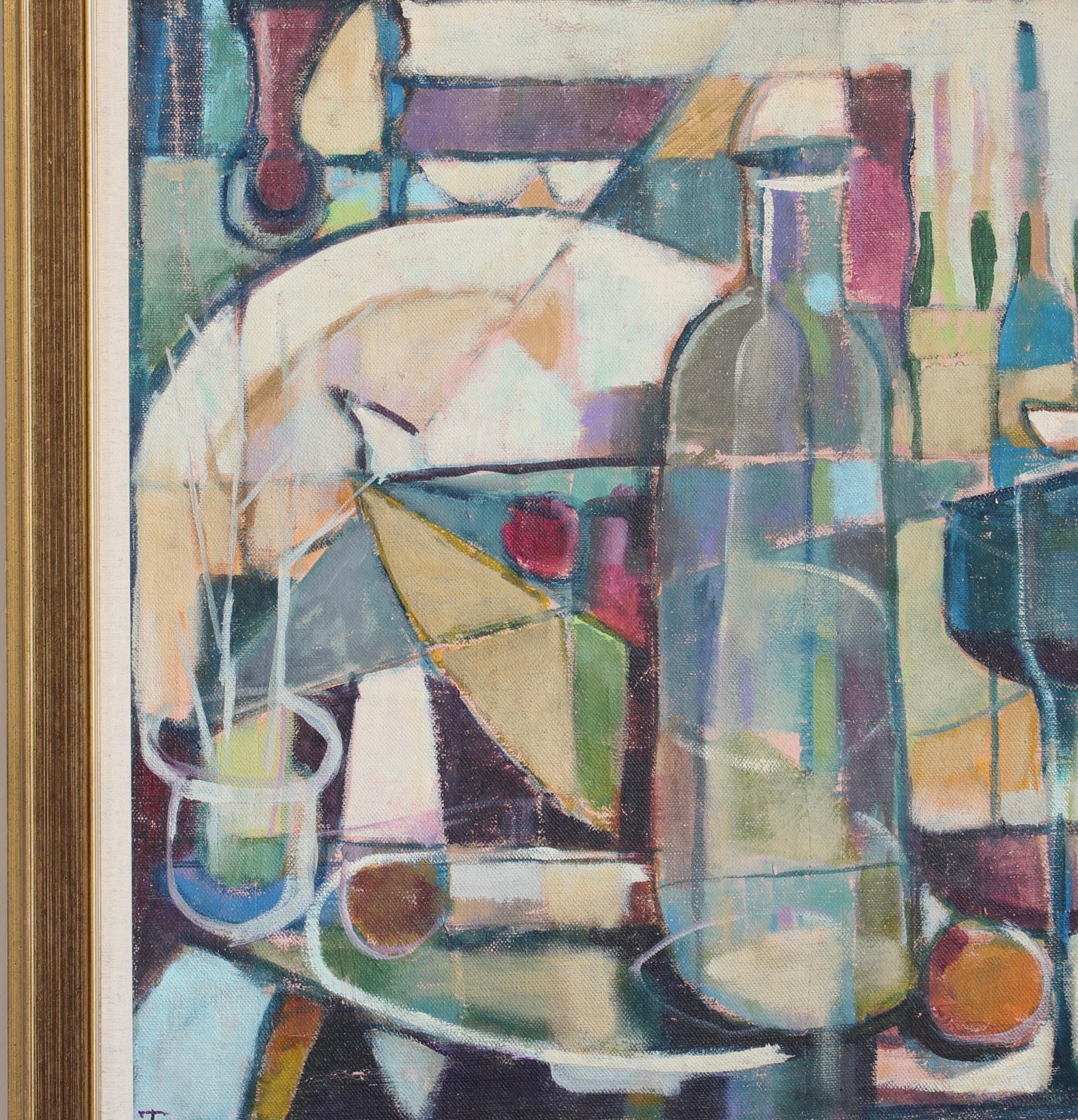 Kubistisches Stilleben mit Flaschen (Grau), Abstract Painting, von Unknown