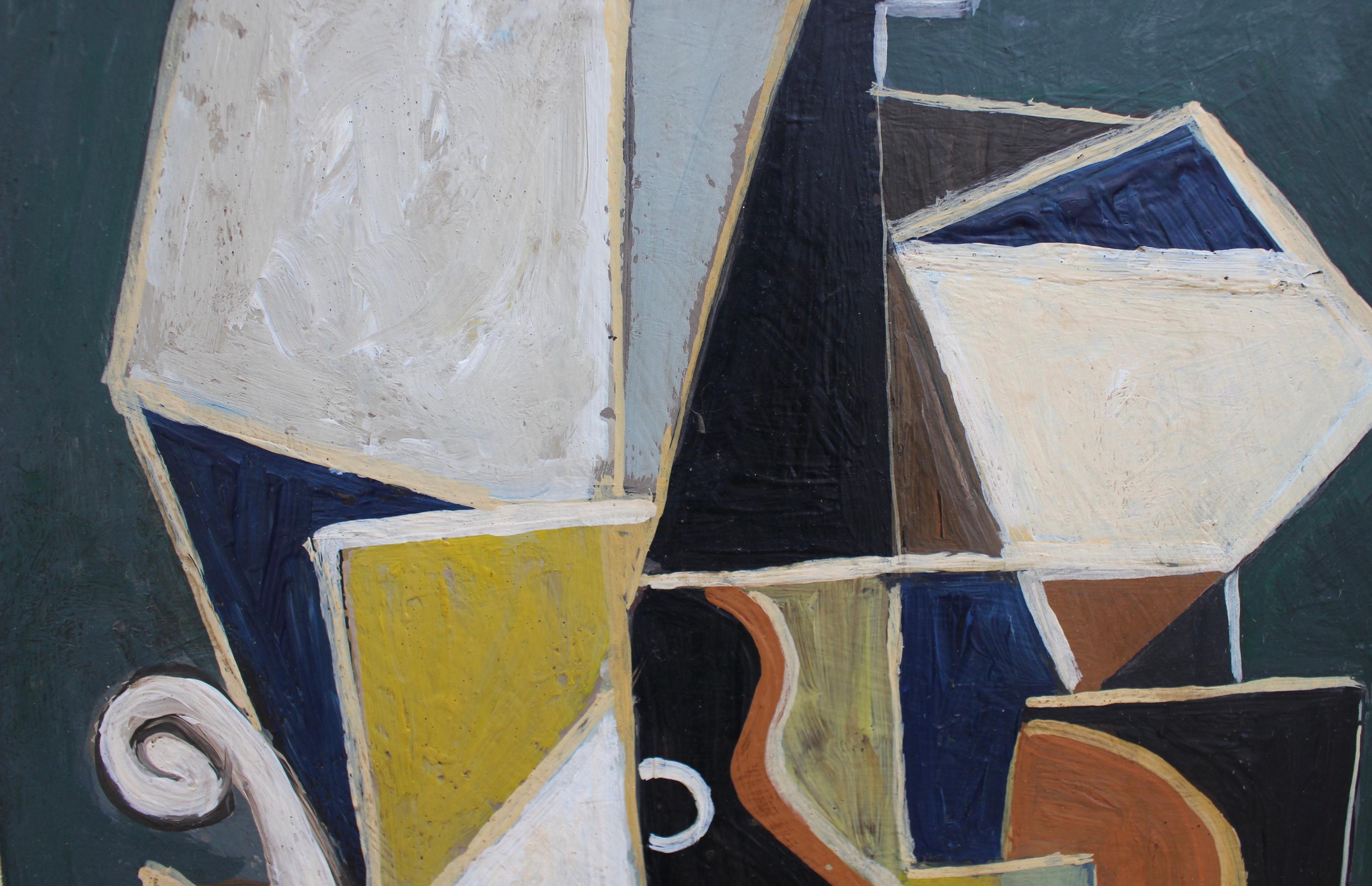 'Cubist Still Life with Guitar', oil on board (circa 1970s), Berlin School. This artwork is a clear cubist homage to one of the founders of the movement, Juan Gris (1887- 1927). Cubism started with Braque (1882-1963) and Picasso (1891-1973) in the